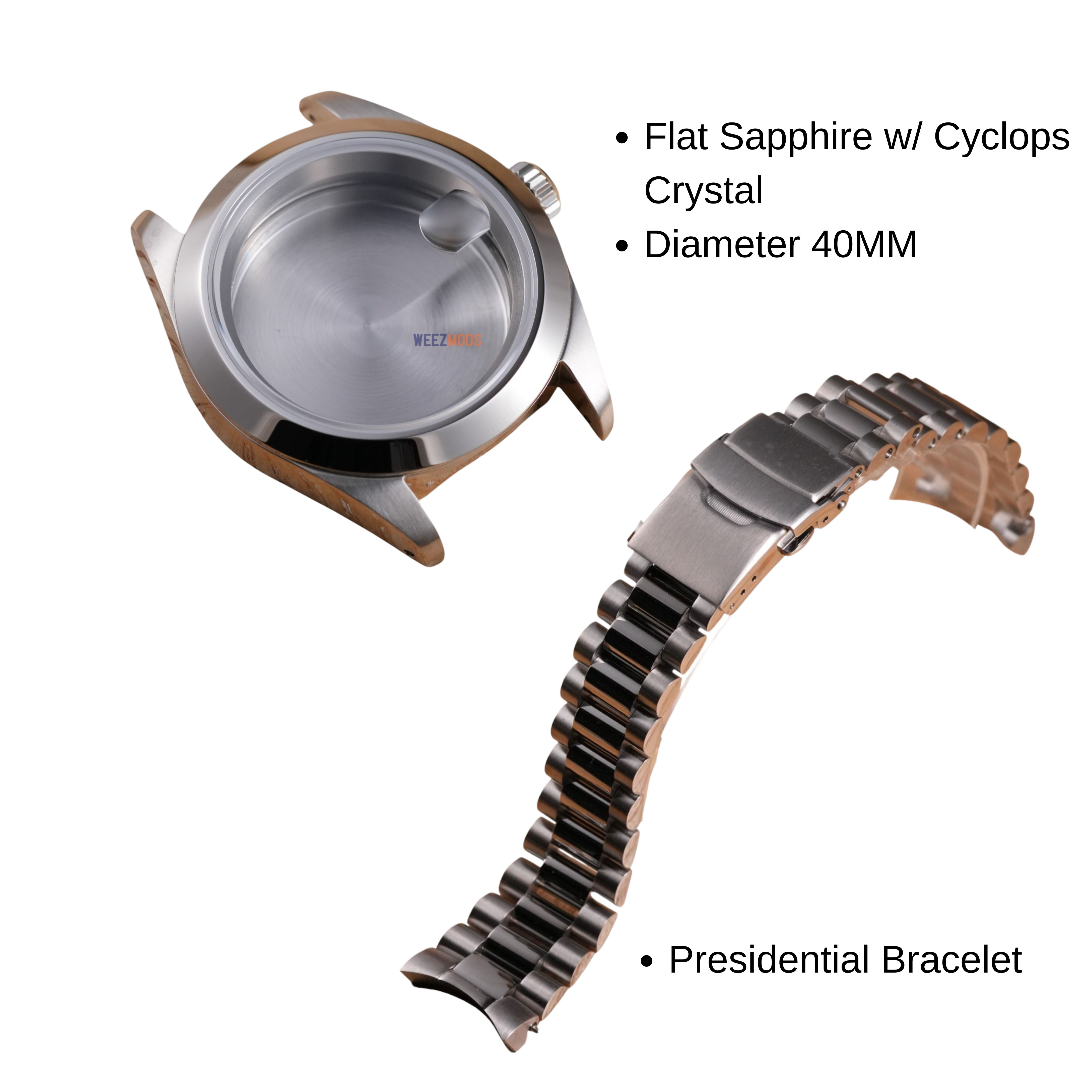40MM Pilot: Brushed Silver Case with Cyclops & Presidential Bracelet