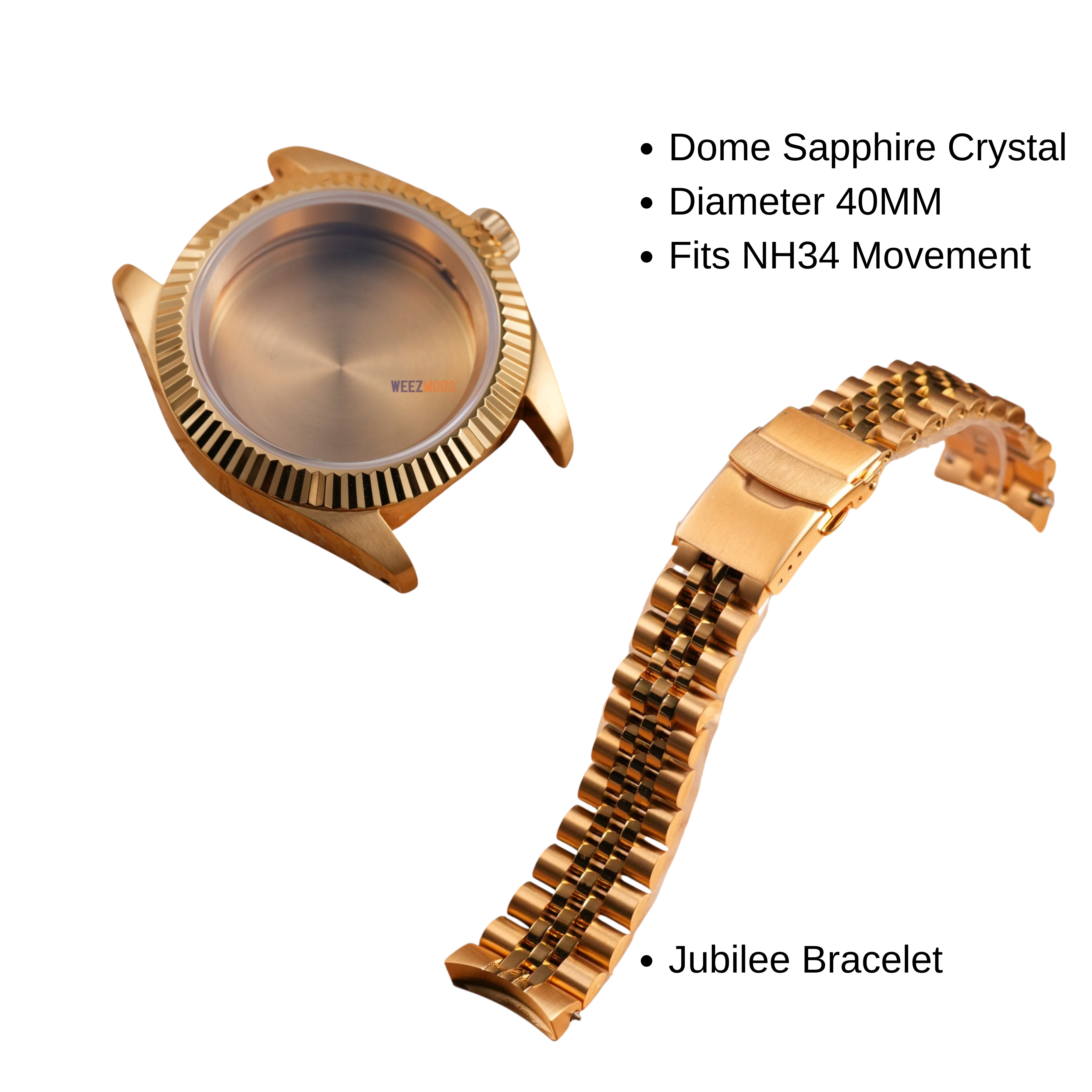 40MM Fluted: Brushed Gold Case with Dome & Jubilee Bracelet