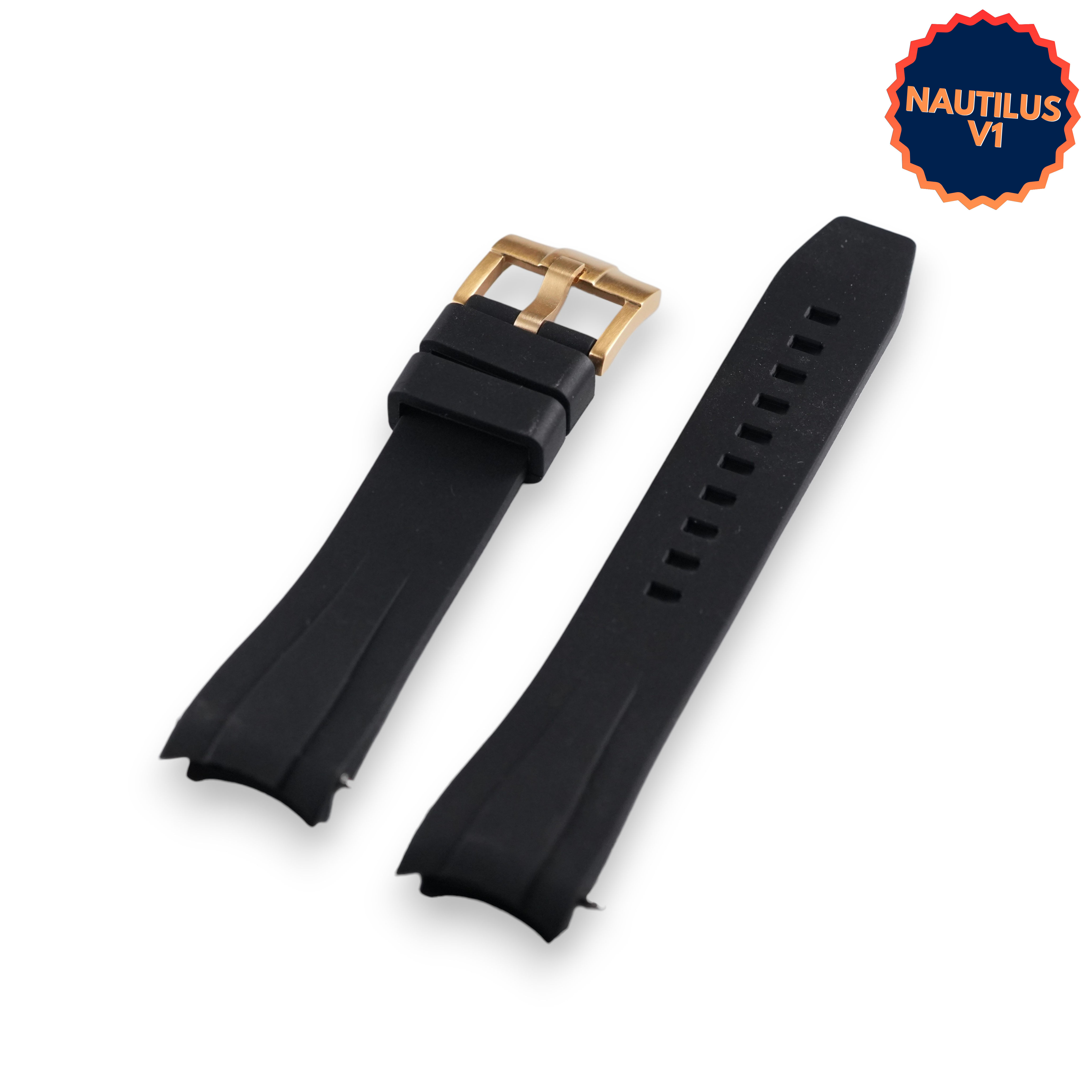 SKX FKM Nautilus V1: Black Rubber Strap with Gold Buckle