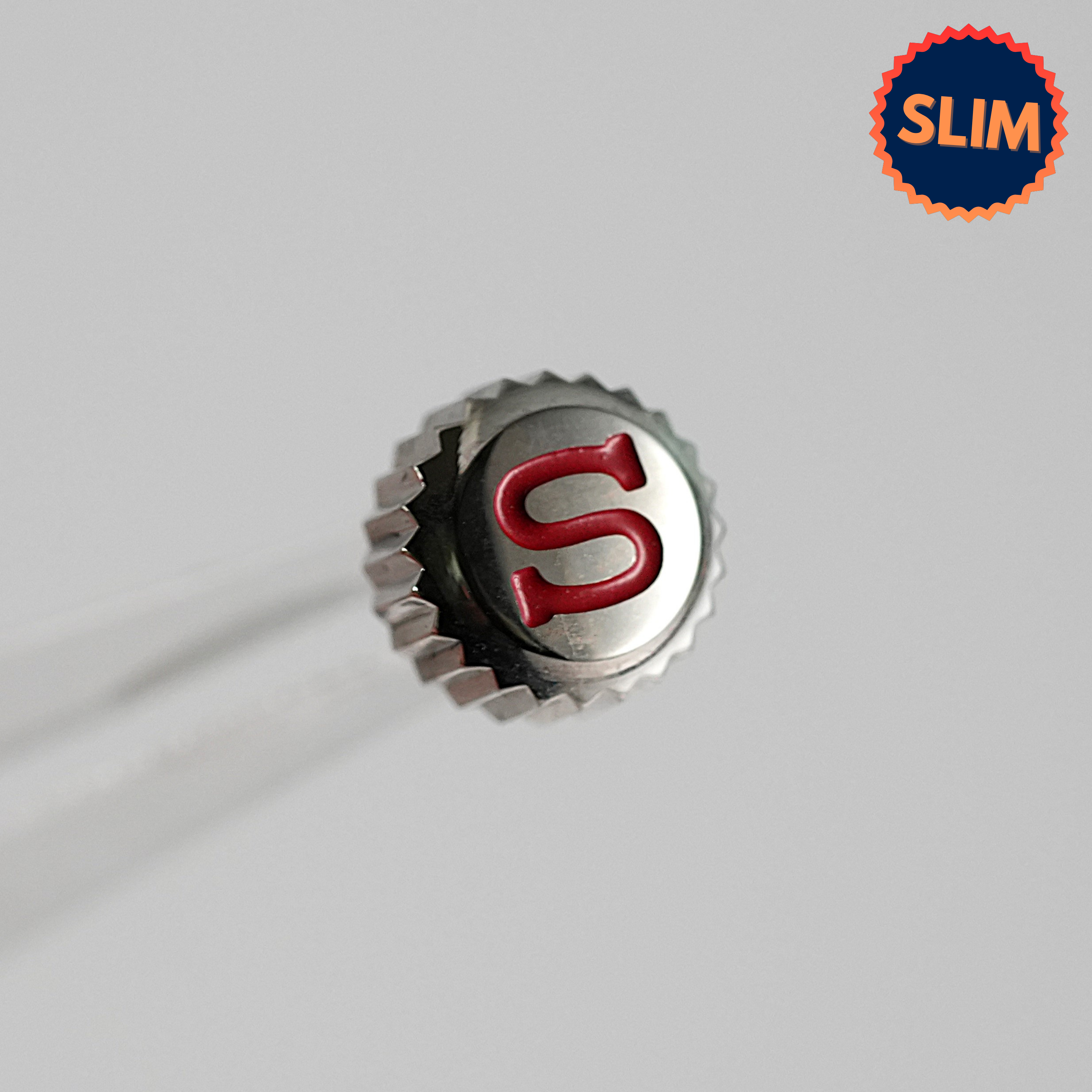 SKX007 Silm Crown: Polished Silver with Red S