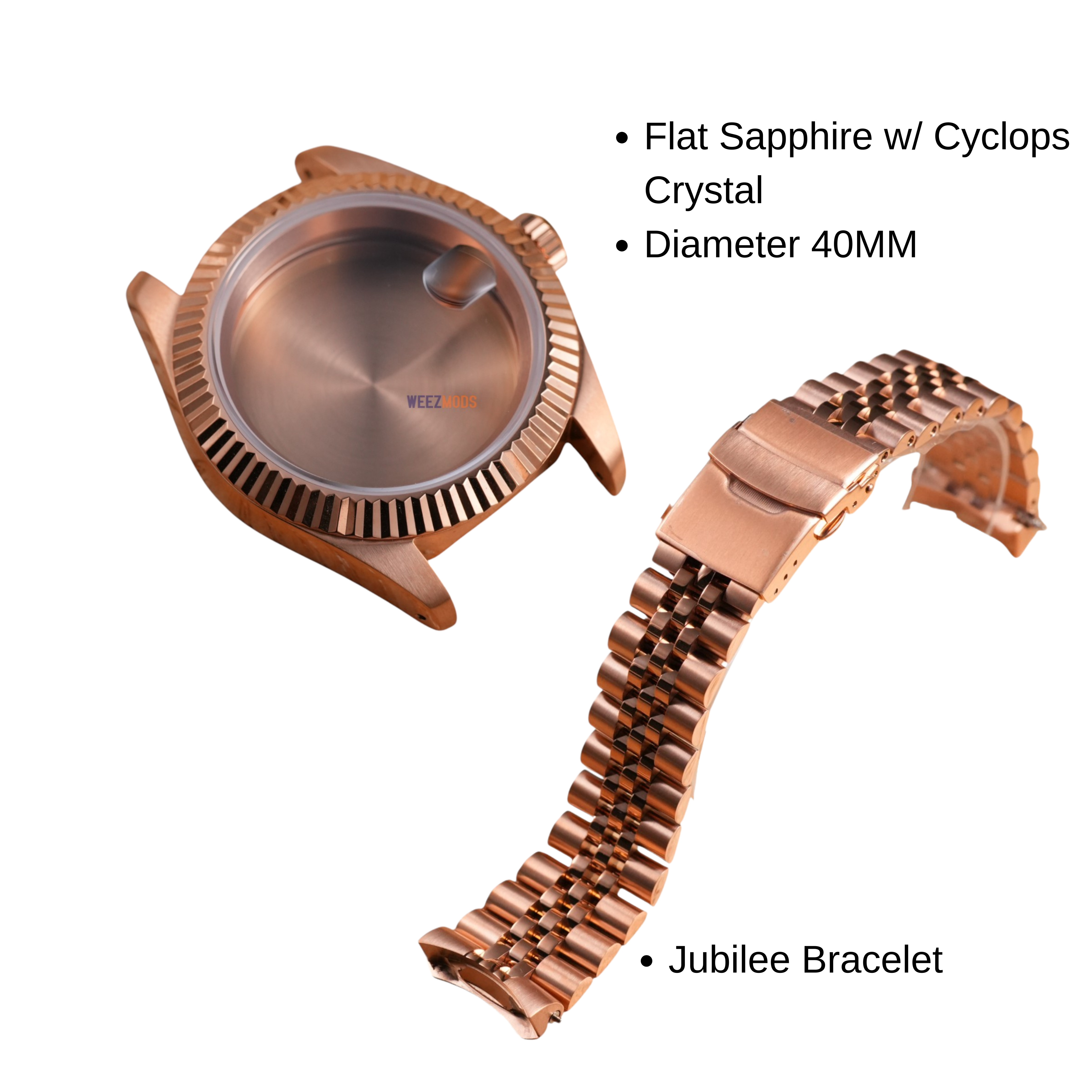 40MM Fluted: Brushed Rose Gold Case with Cyclops & Jubilee Bracelet