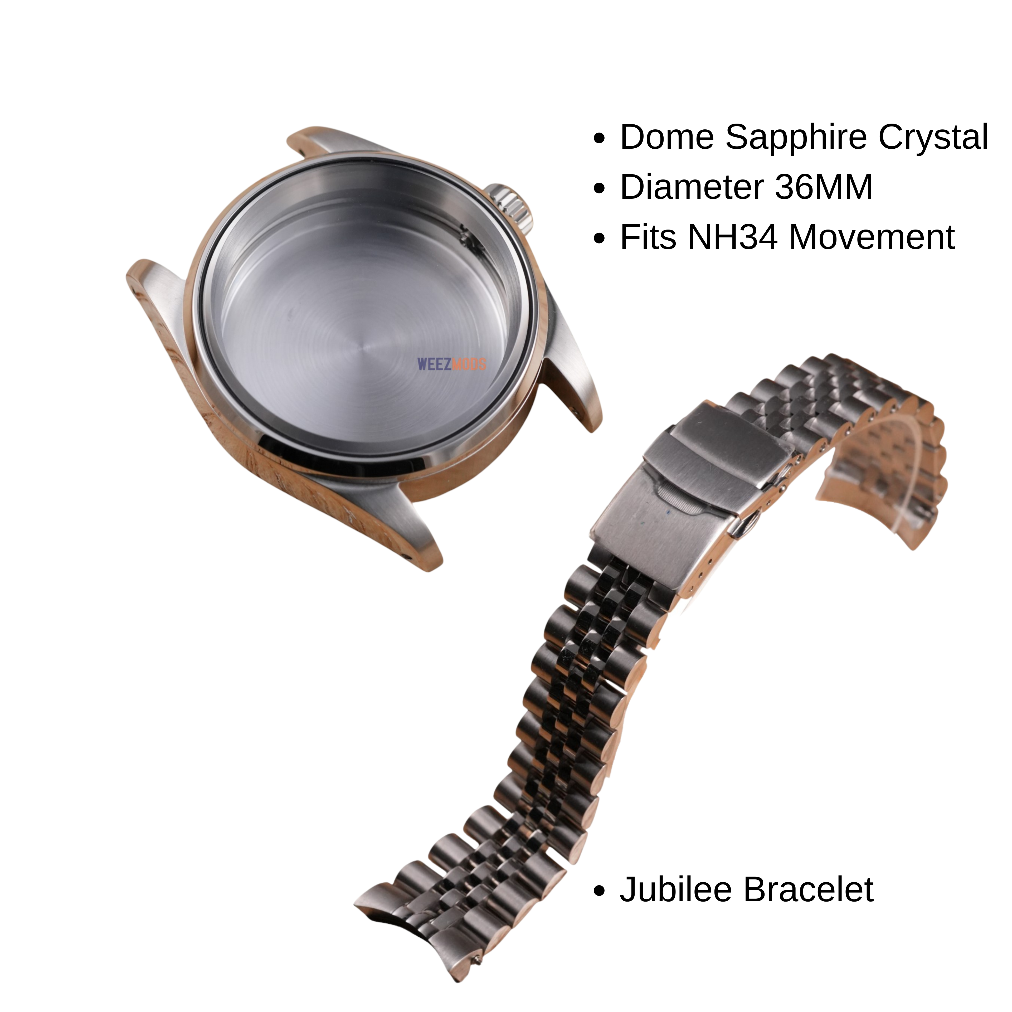 36MM Pilot: Brushed Silver Case with Dome & Jubilee Bracelet