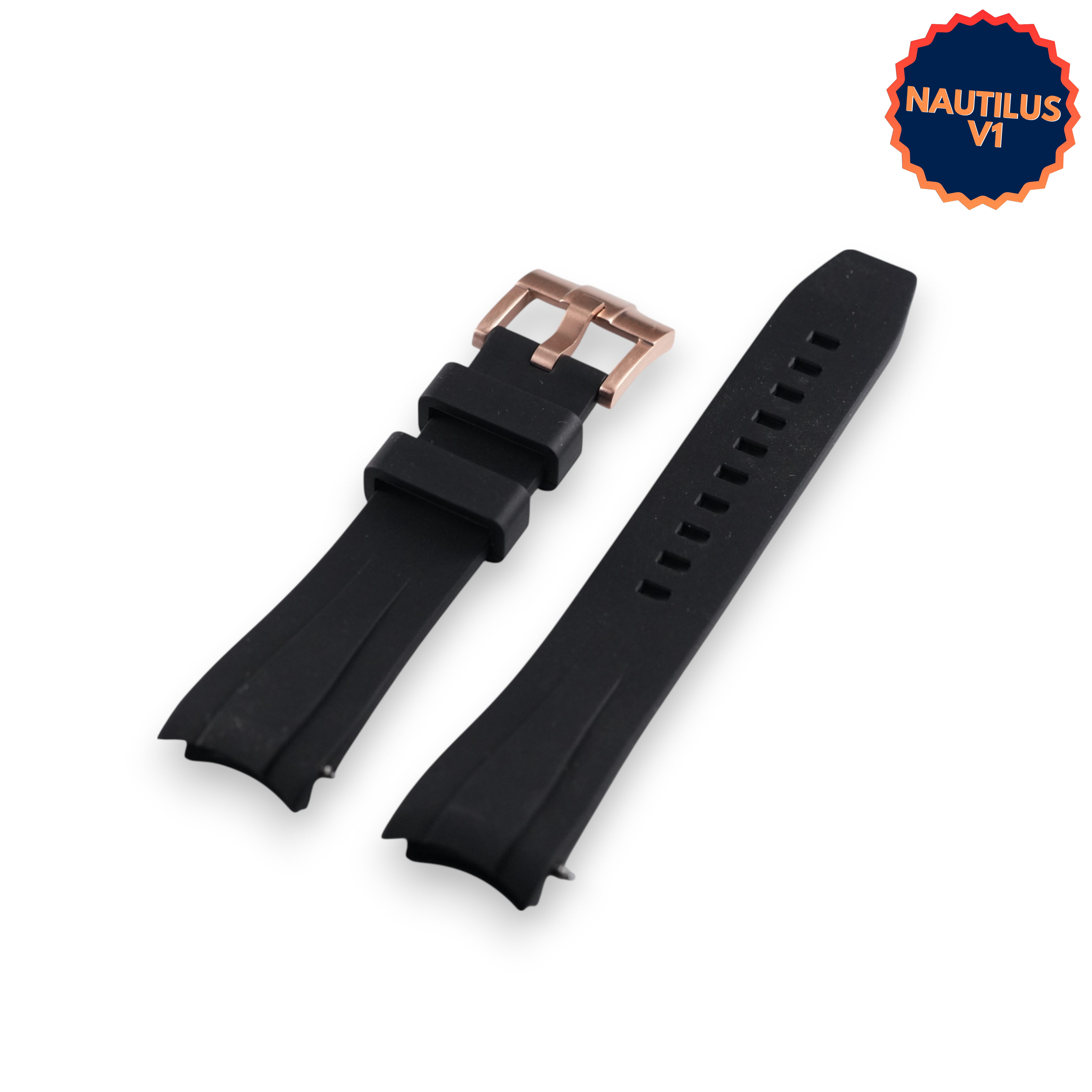 SKX FKM Nautilus V1: Black Rubber Strap with Rose Gold Buckle