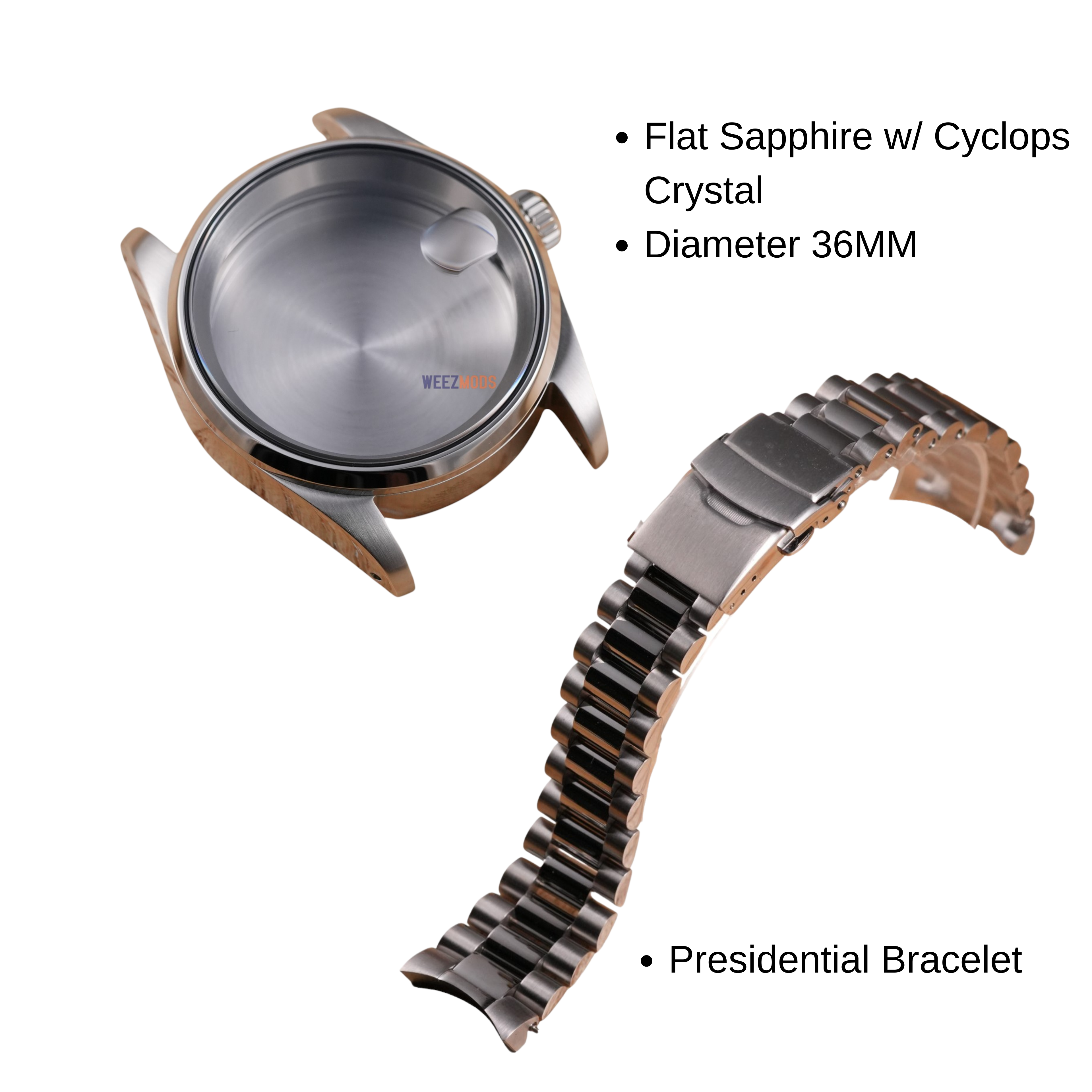 36MM Pilot: Brushed Silver Case with Cyclops & Presidential Bracelet