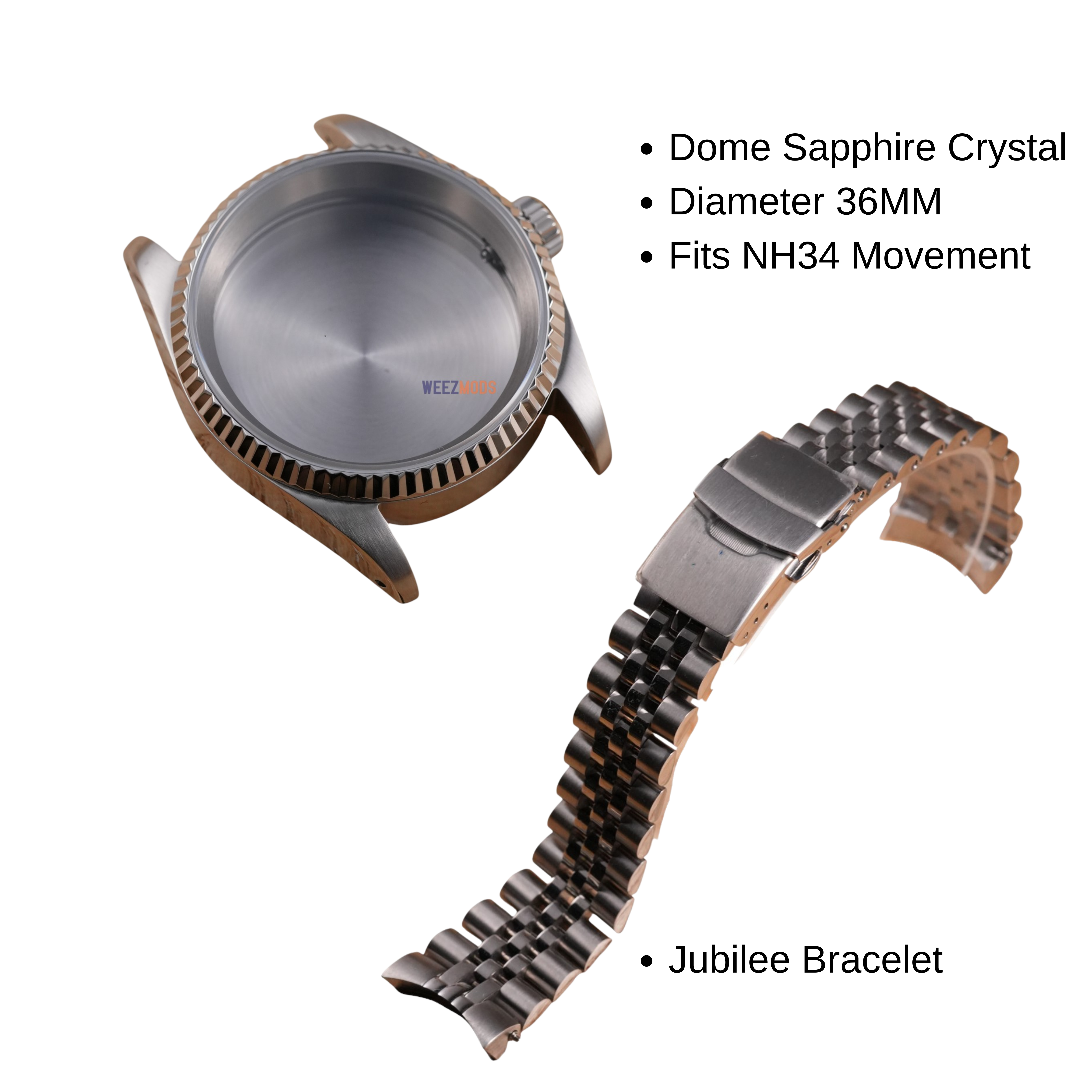 36MM Fluted: Brushed Silver Case with Dome & Jubilee Bracelet