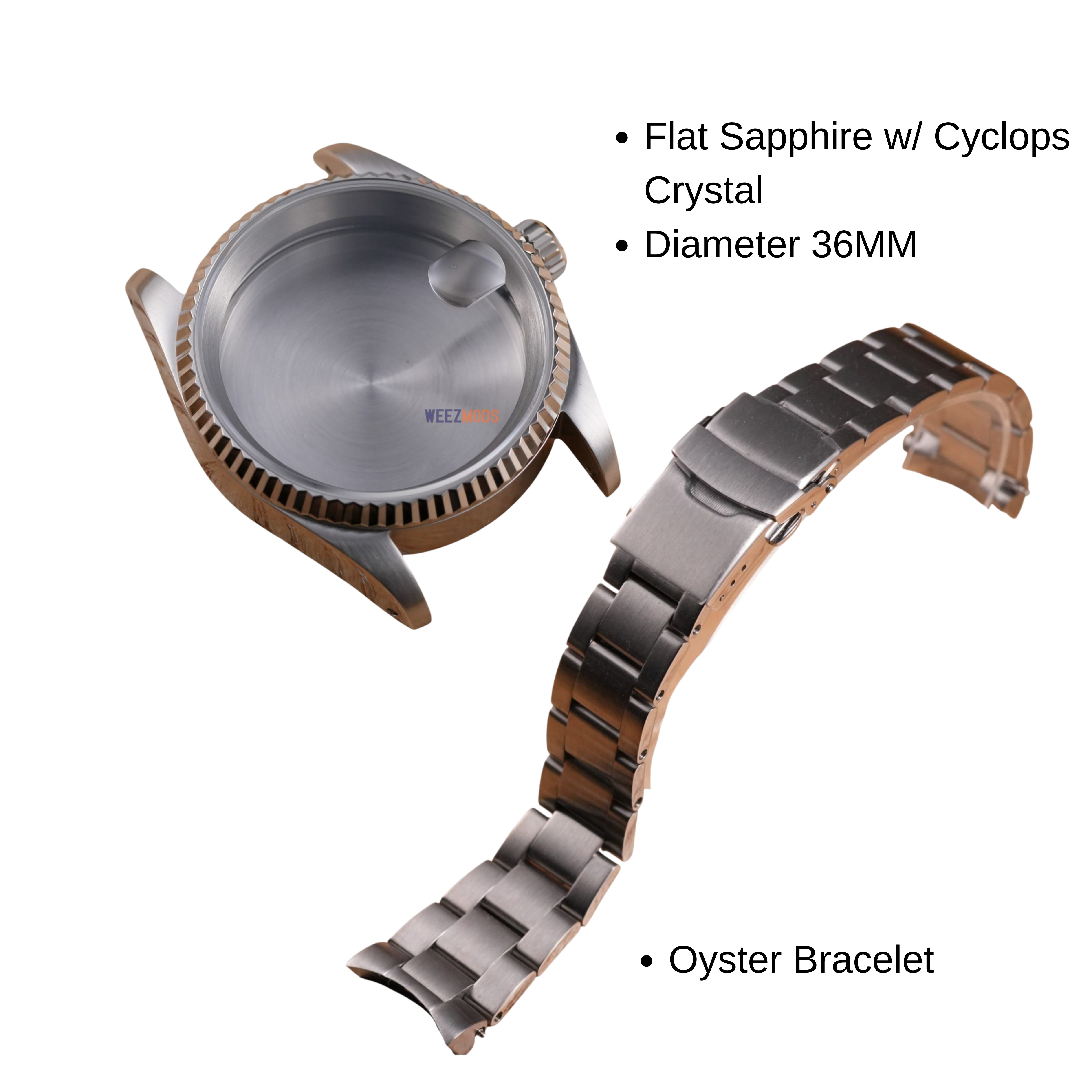 36MM Fluted: Brushed Silver Case with Cyclops & Oyster Bracelet