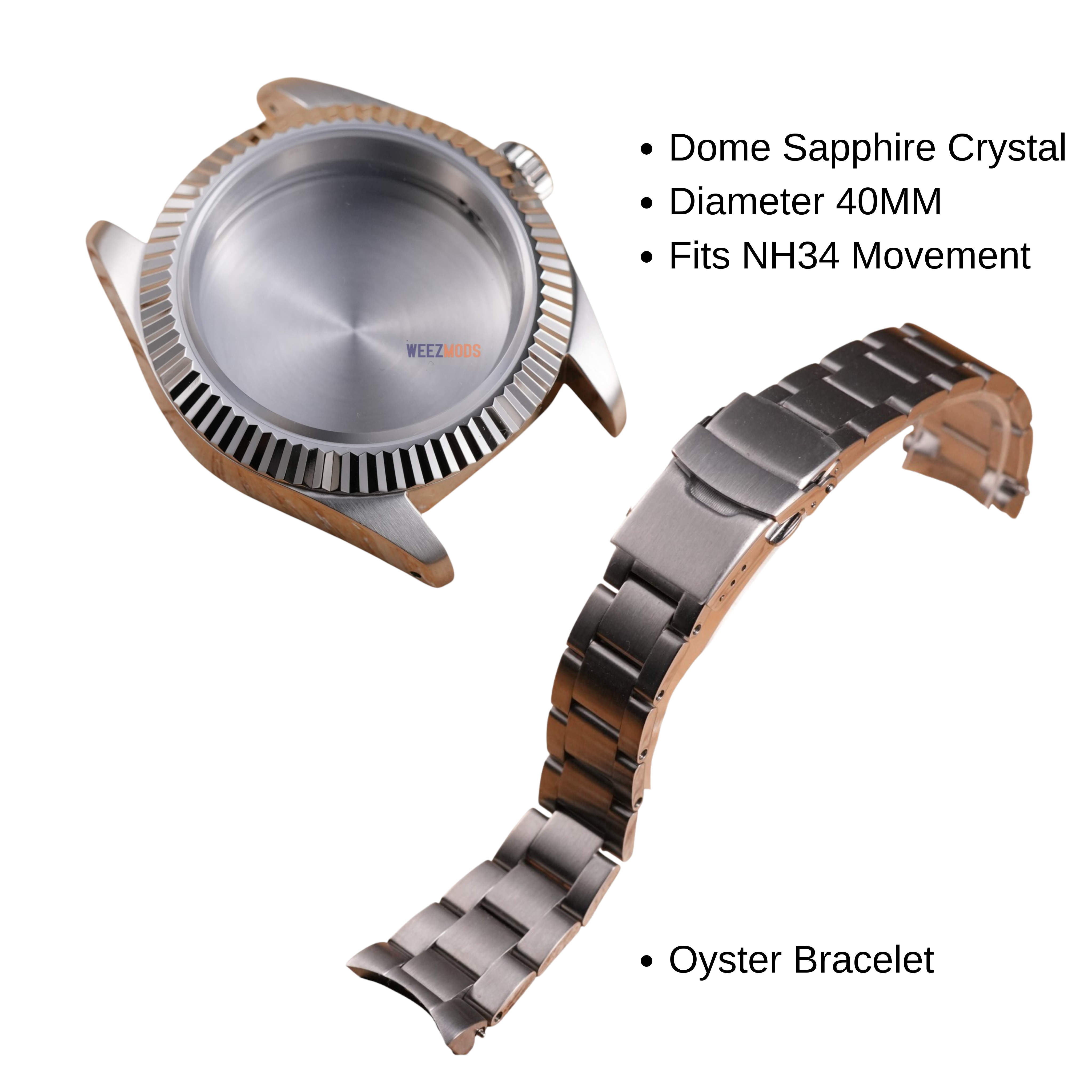 40MM Fluted: Brushed Silver Case with Dome & Oyster Bracelet