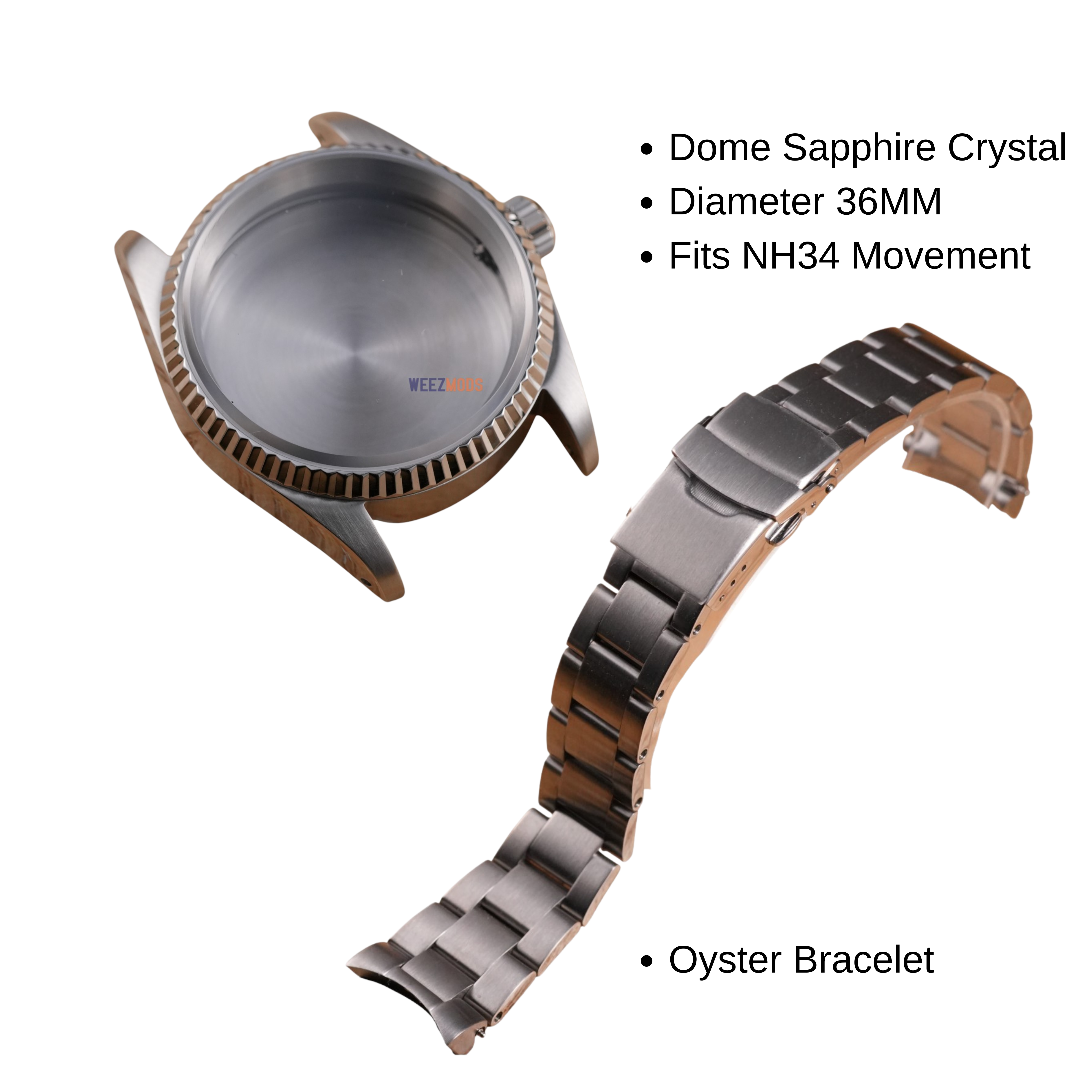 36MM Fluted: Brushed Silver Case with Dome & Oyster Bracelet