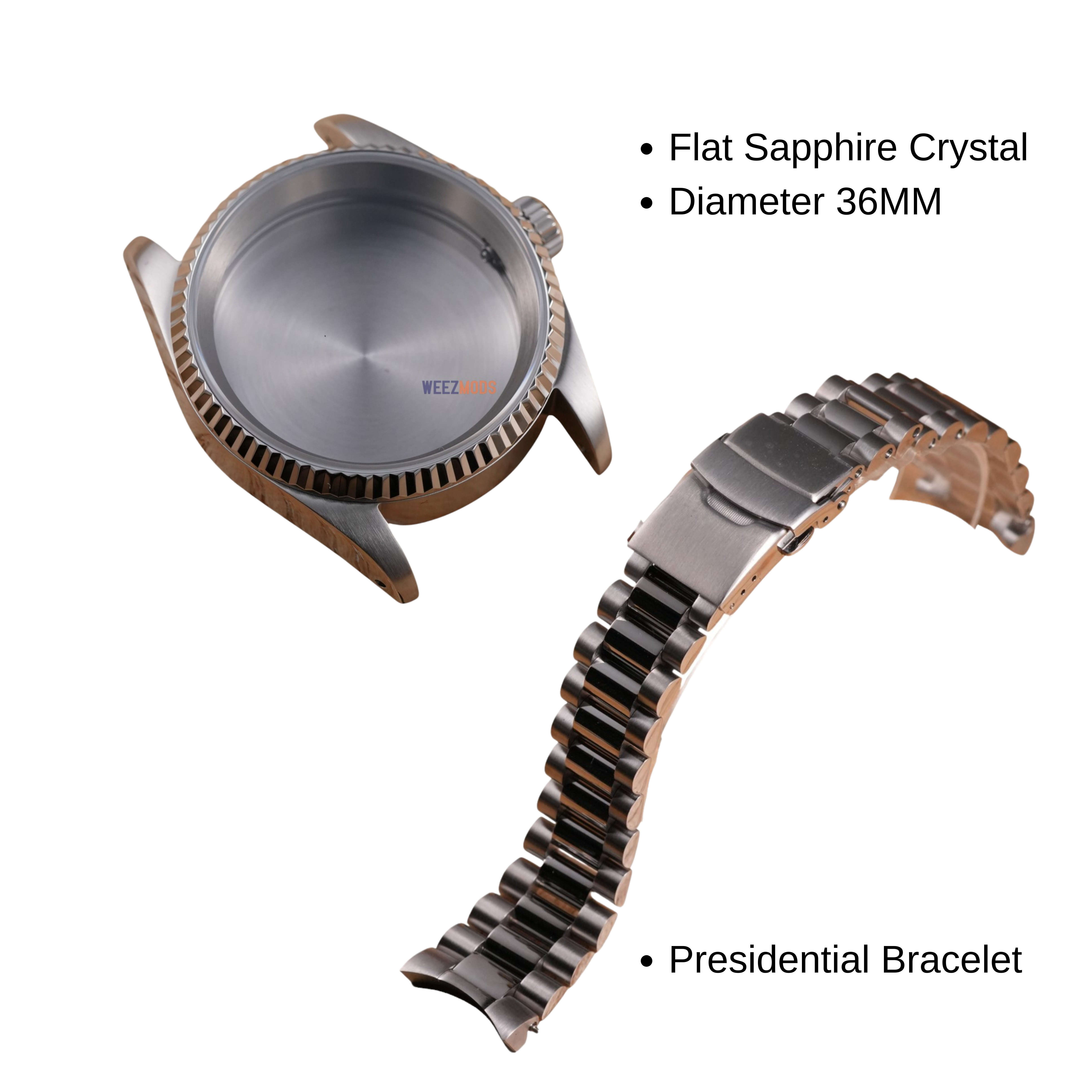36MM Fluted: Brushed Silver Case with Presidential Bracelet