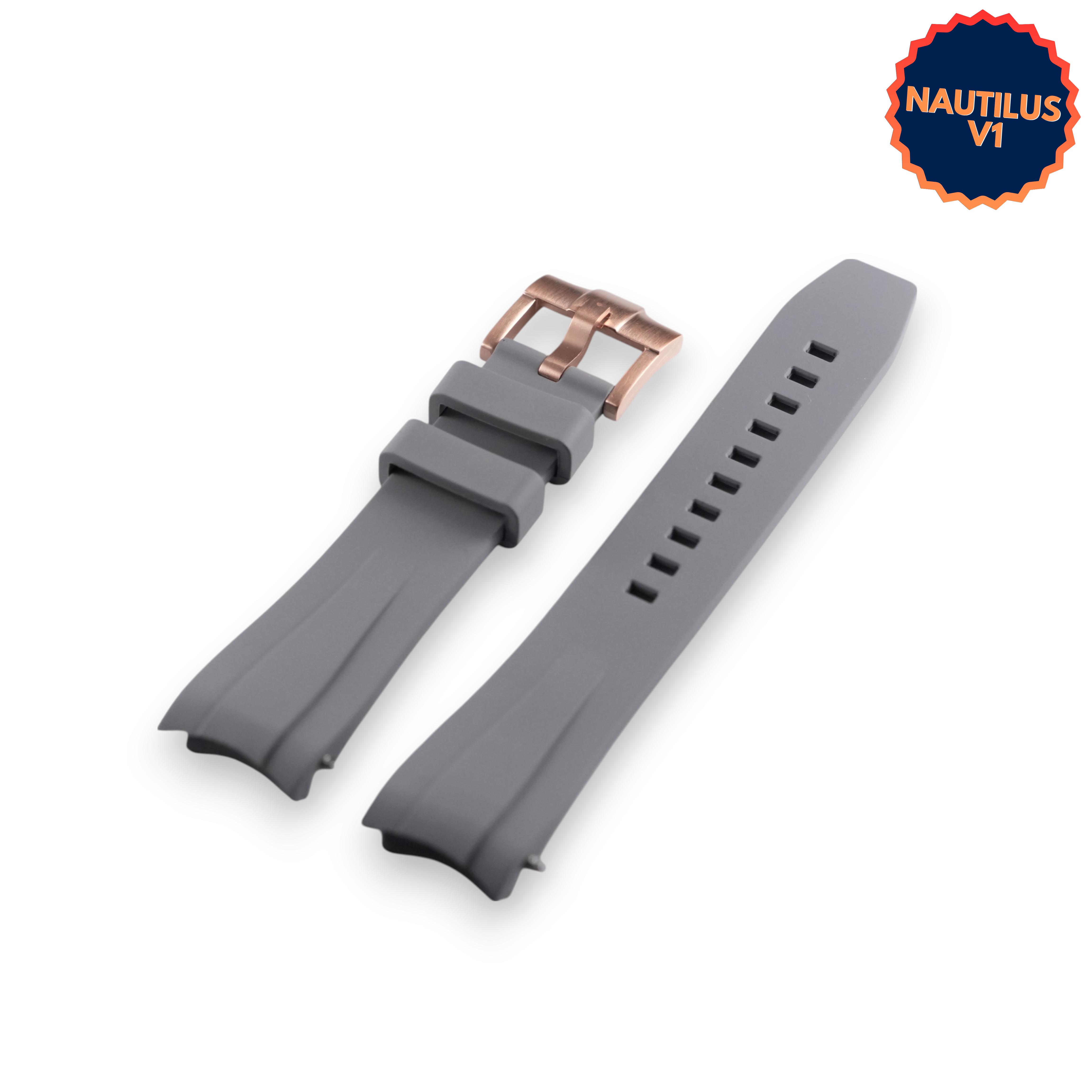 SKX FKM Nautilus V1: Grey Rubber Strap with Rose Gold Buckle