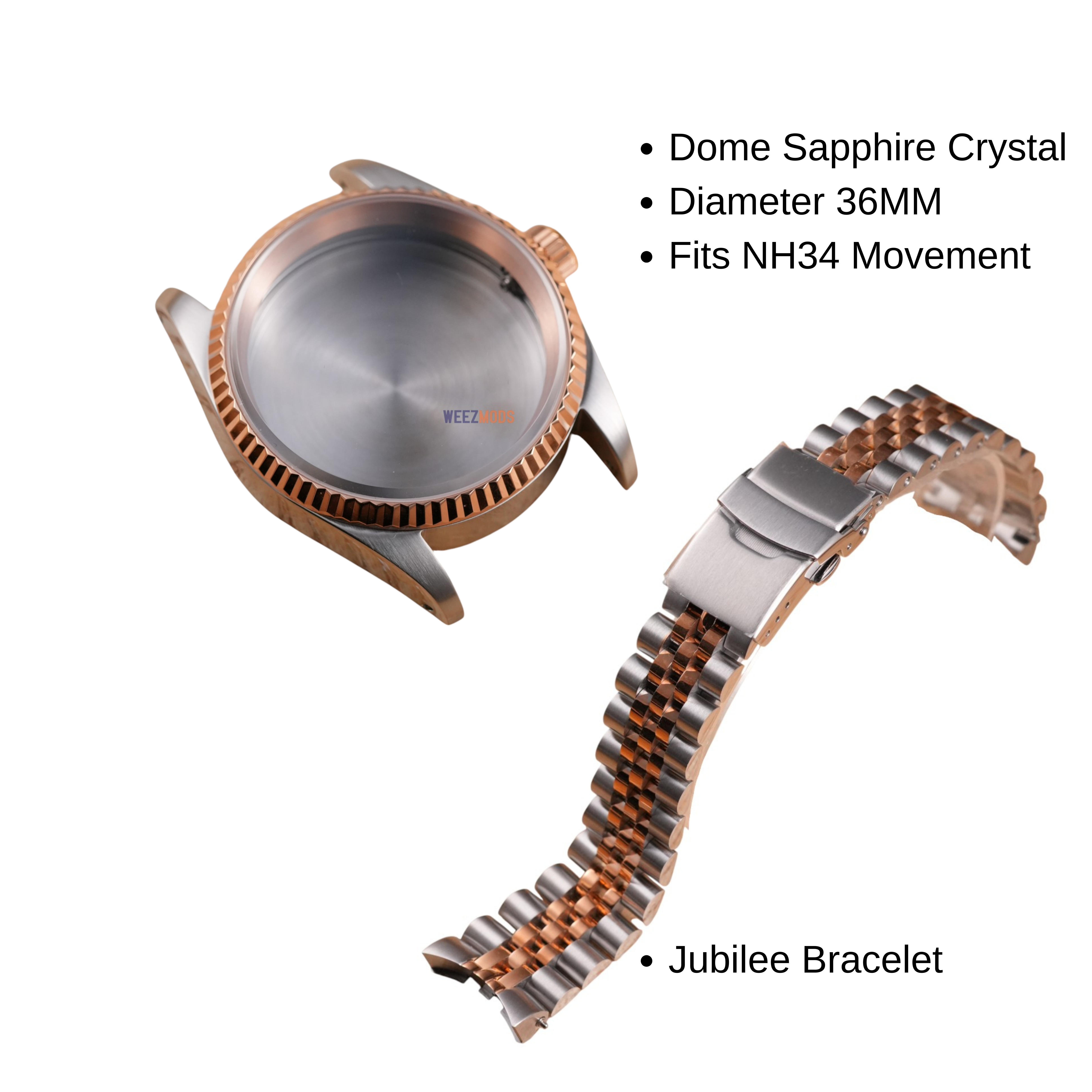 36MM Fluted TT: Brushed Rose Gold Case with Dome & Jubilee Bracelet