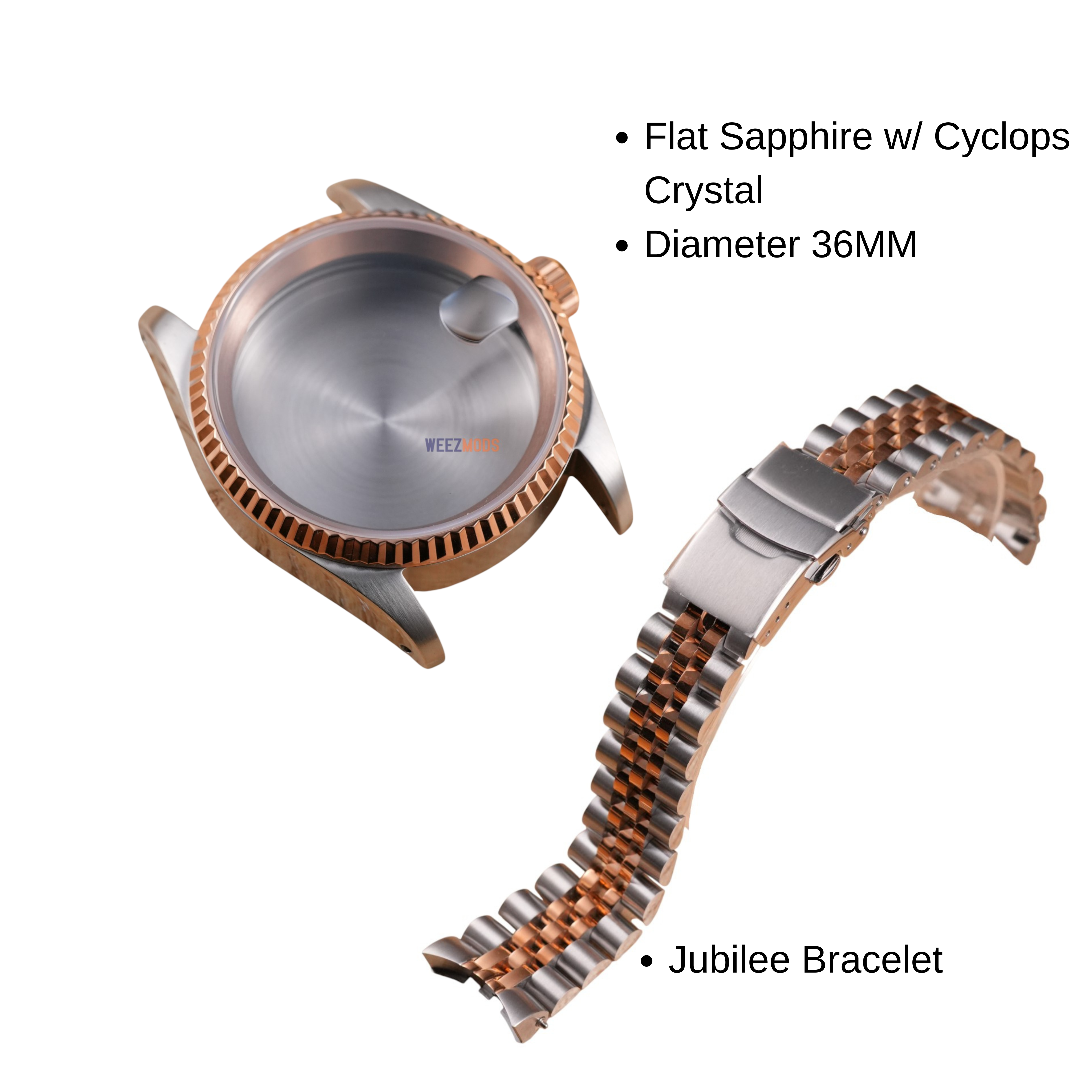 36MM Fluted TT: Brushed Rose Gold Case with Cyclops & Jubilee Bracelet