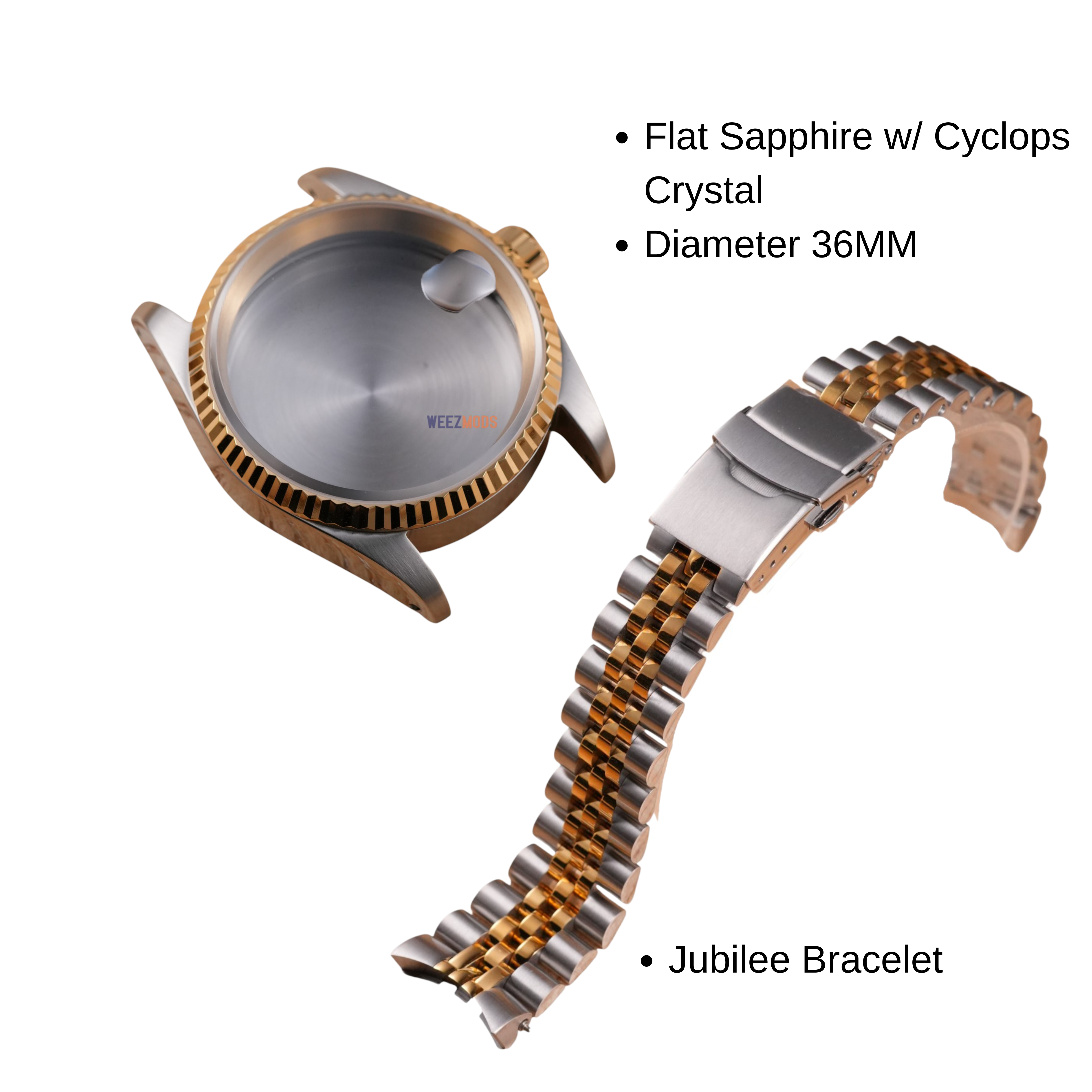 36MM Fluted TT: Brushed Gold Case with Cyclops & Jubilee Bracelet