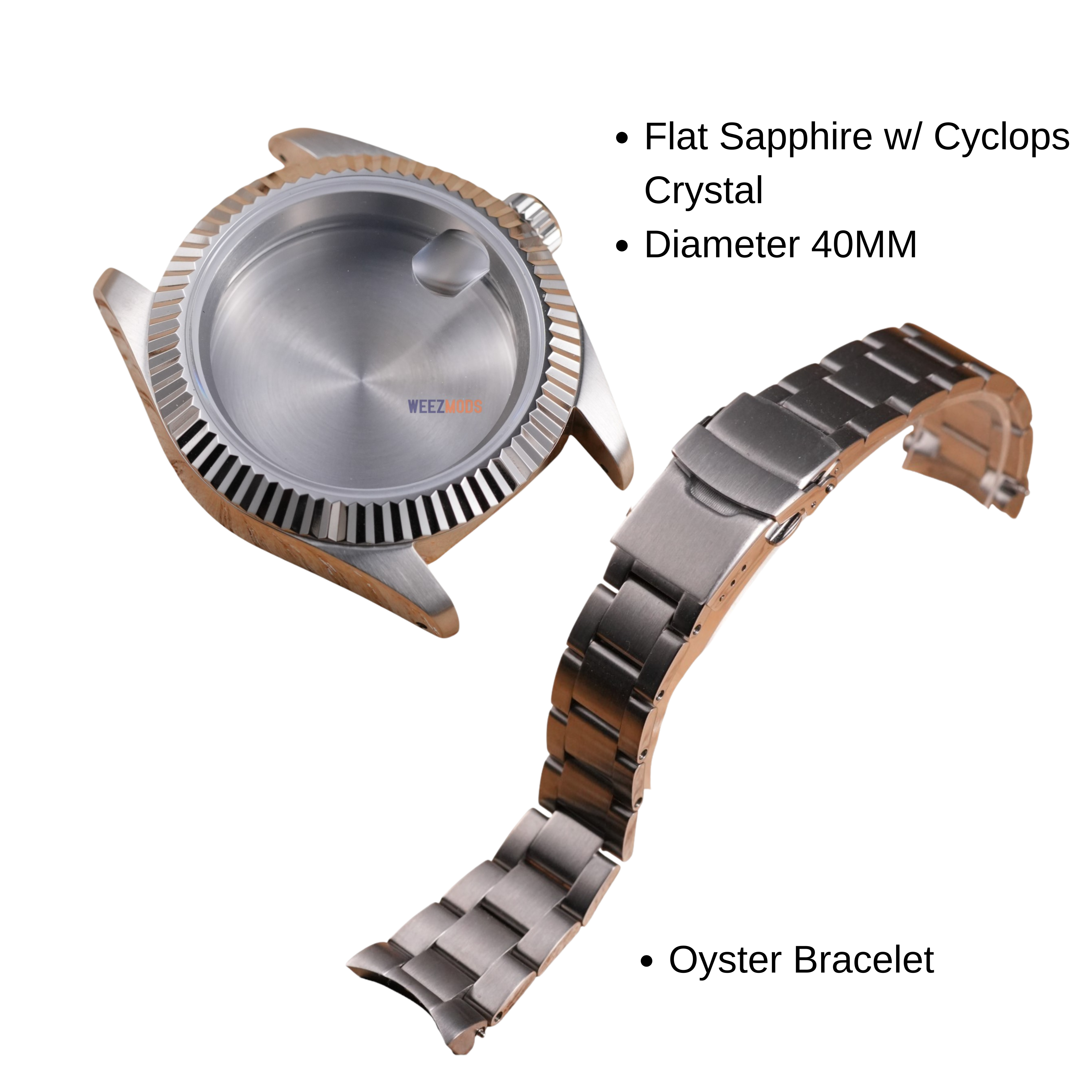 40MM Fluted: Brushed Silver Case with Cyclops & Oyster Bracelet