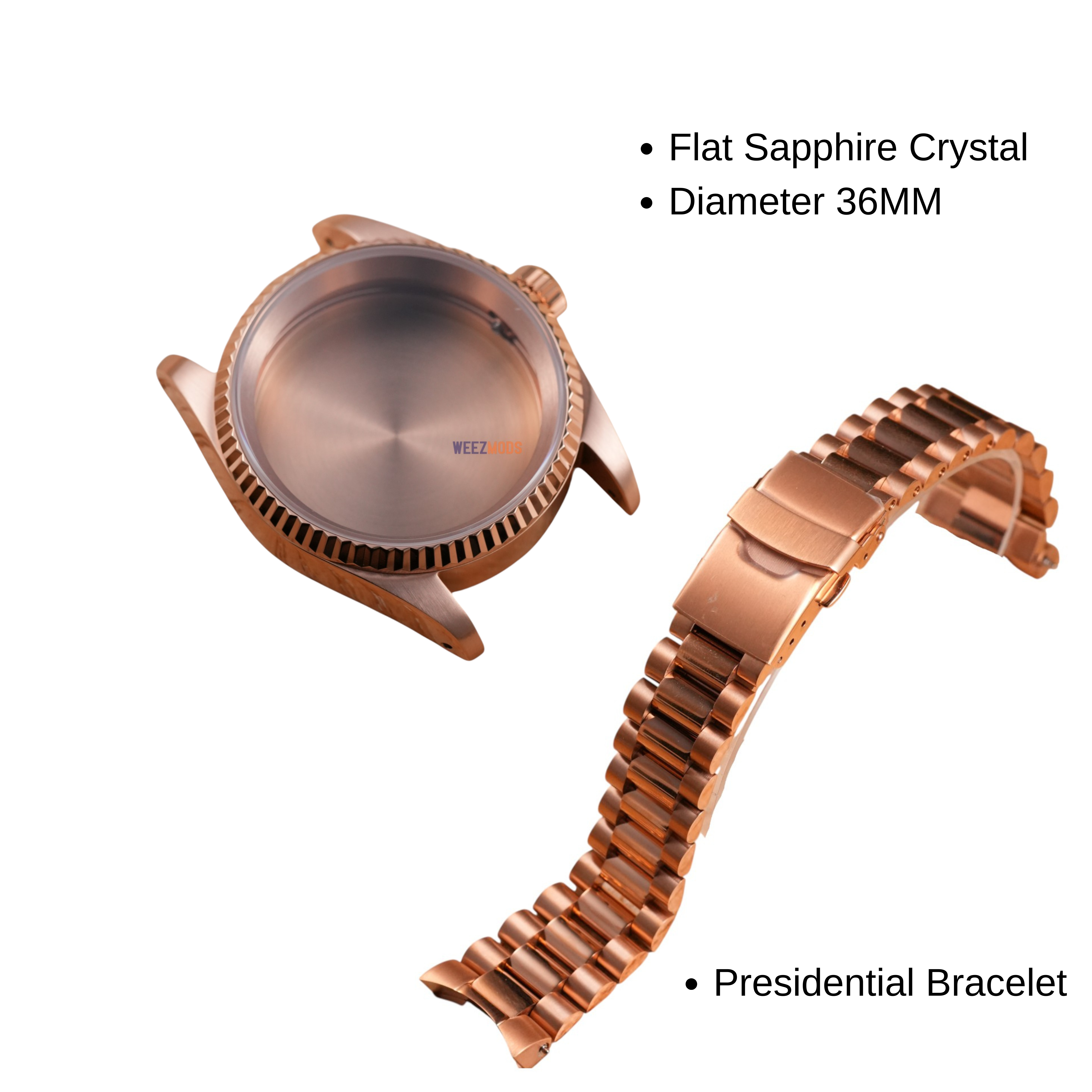 36MM Fluted: Brushed Rose Gold Case with Presidential Bracelet