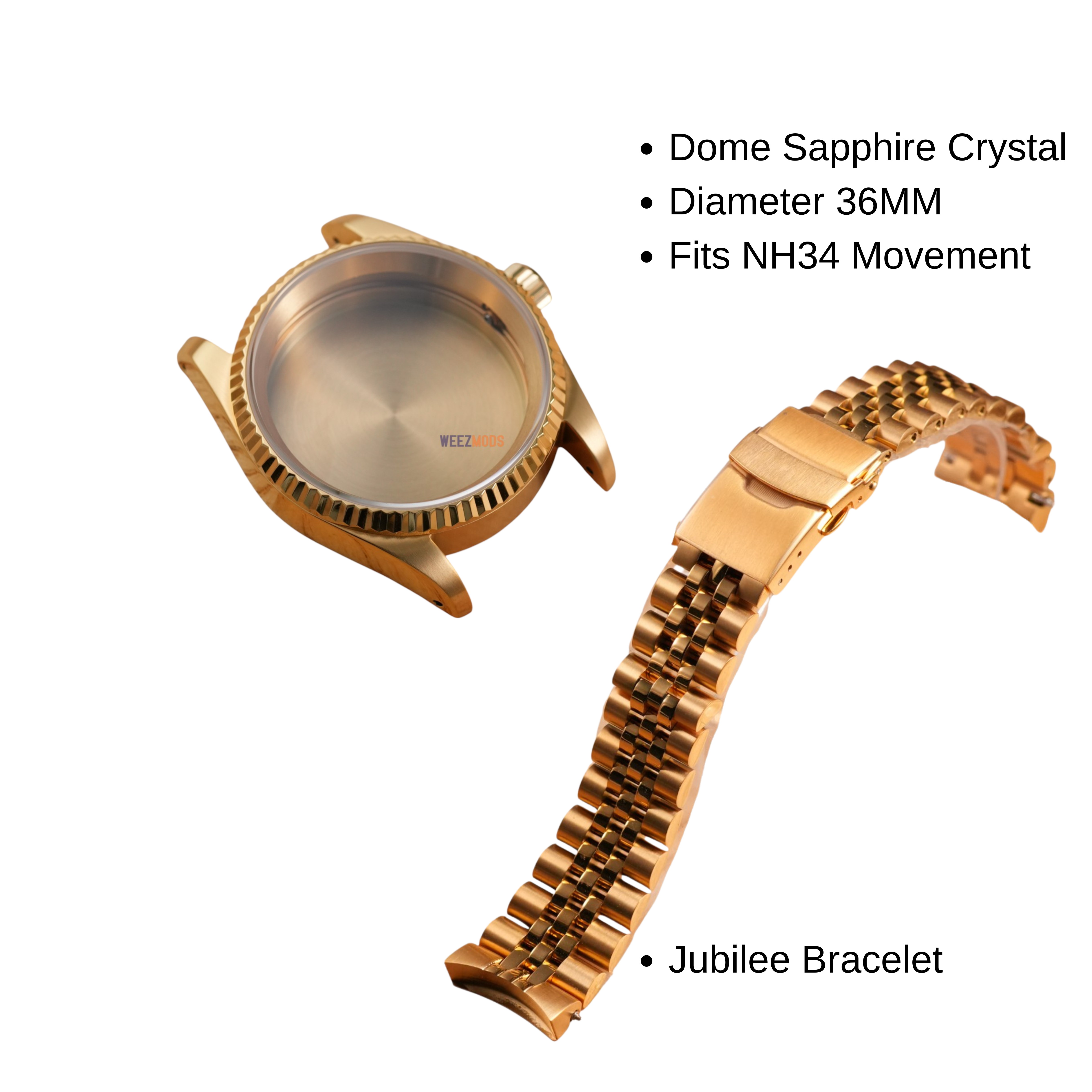 36MM Fluted: Brushed Gold Case with Dome & Presidential Bracelet