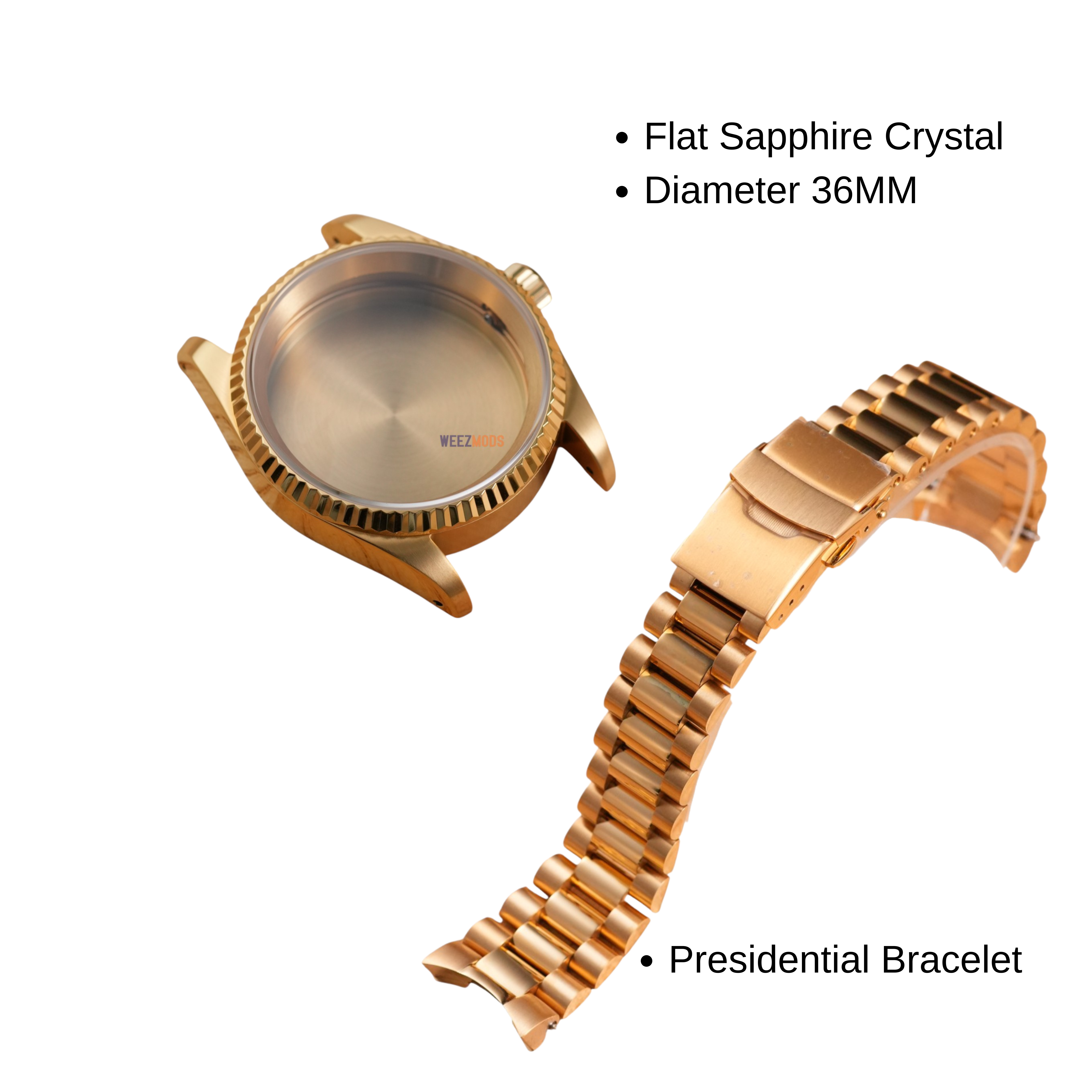 36MM Fluted: Brushed Gold Case with Presidential Bracelet