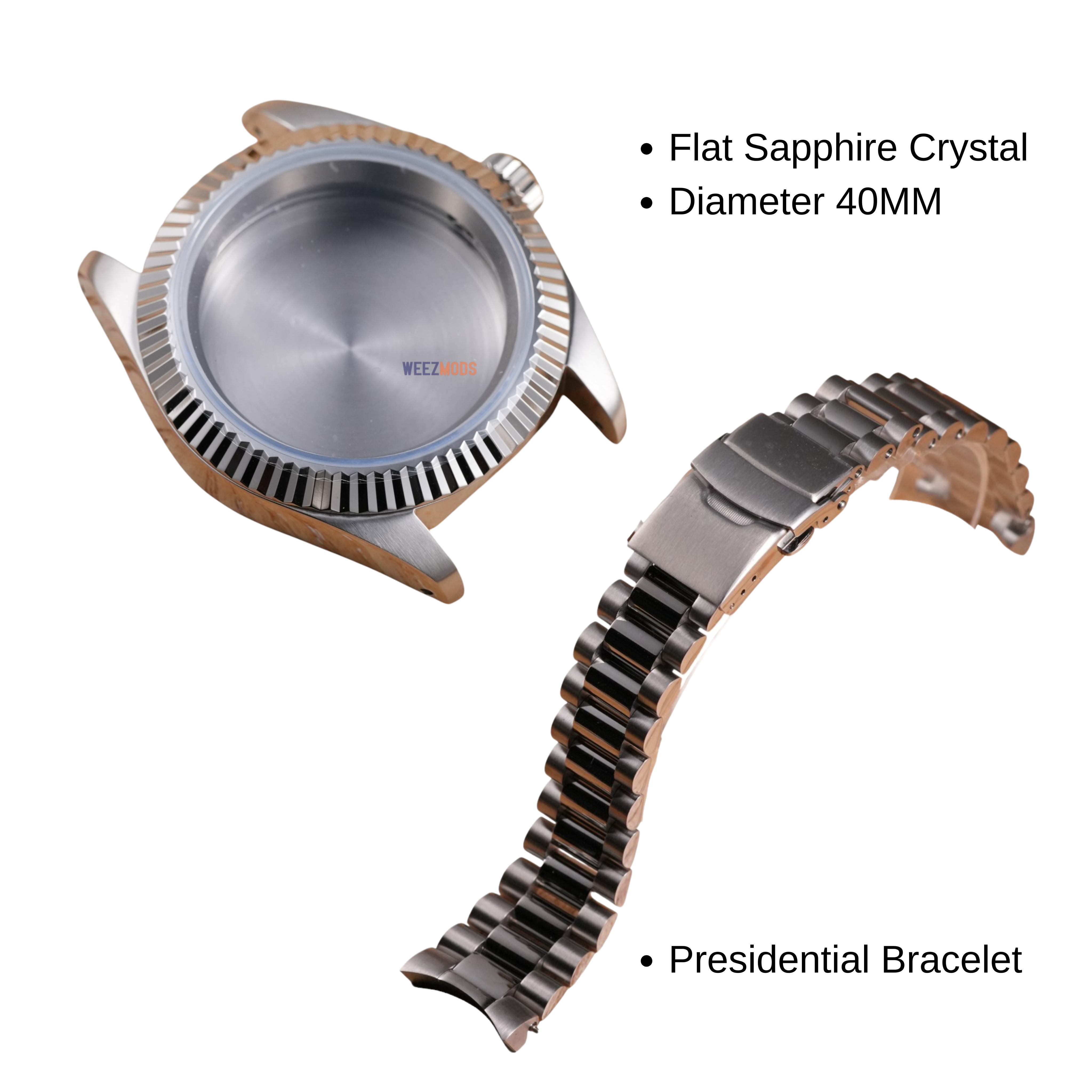 40MM Fluted: Brushed Silver Case with Presidential Bracelet