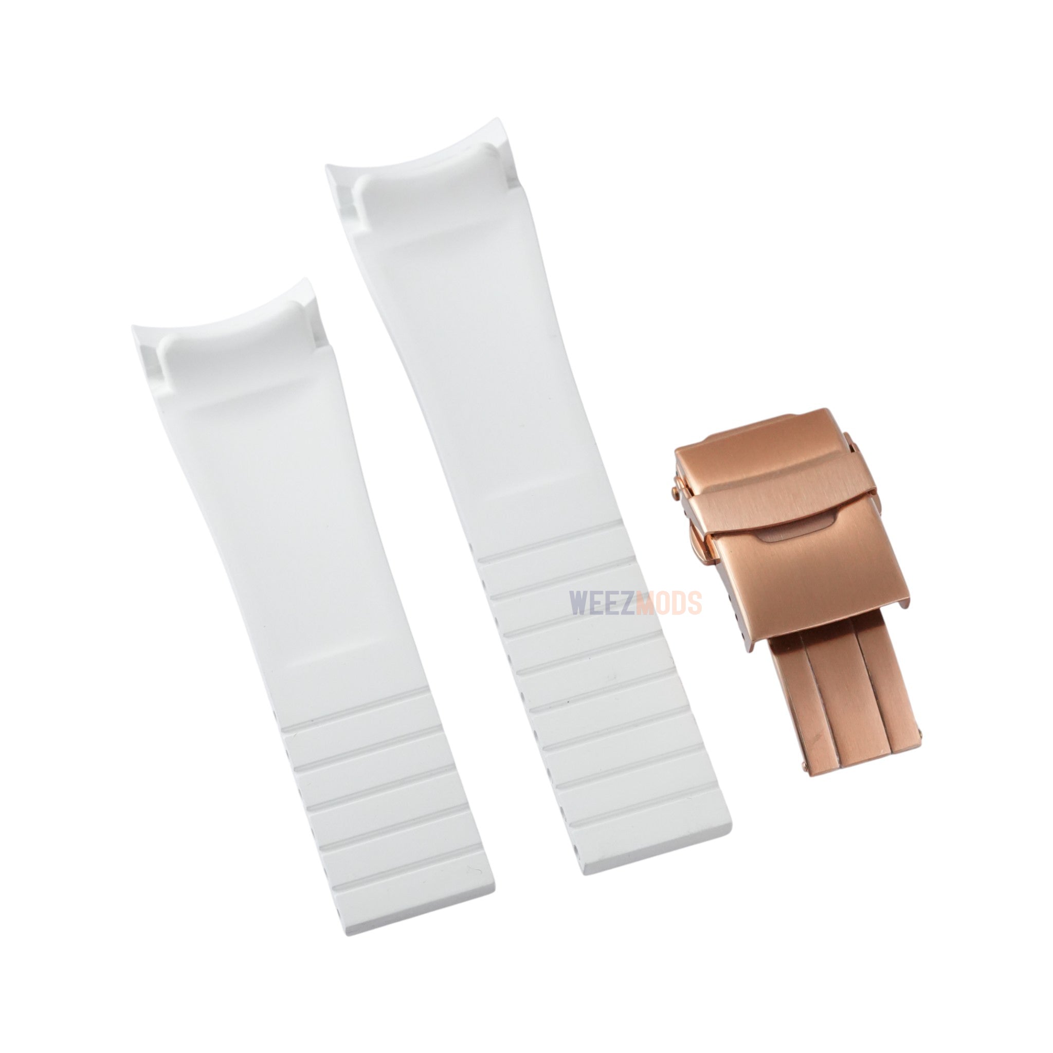 SKX007/SRPD FKM: White Rubber Strap with Rose Gold Clasp