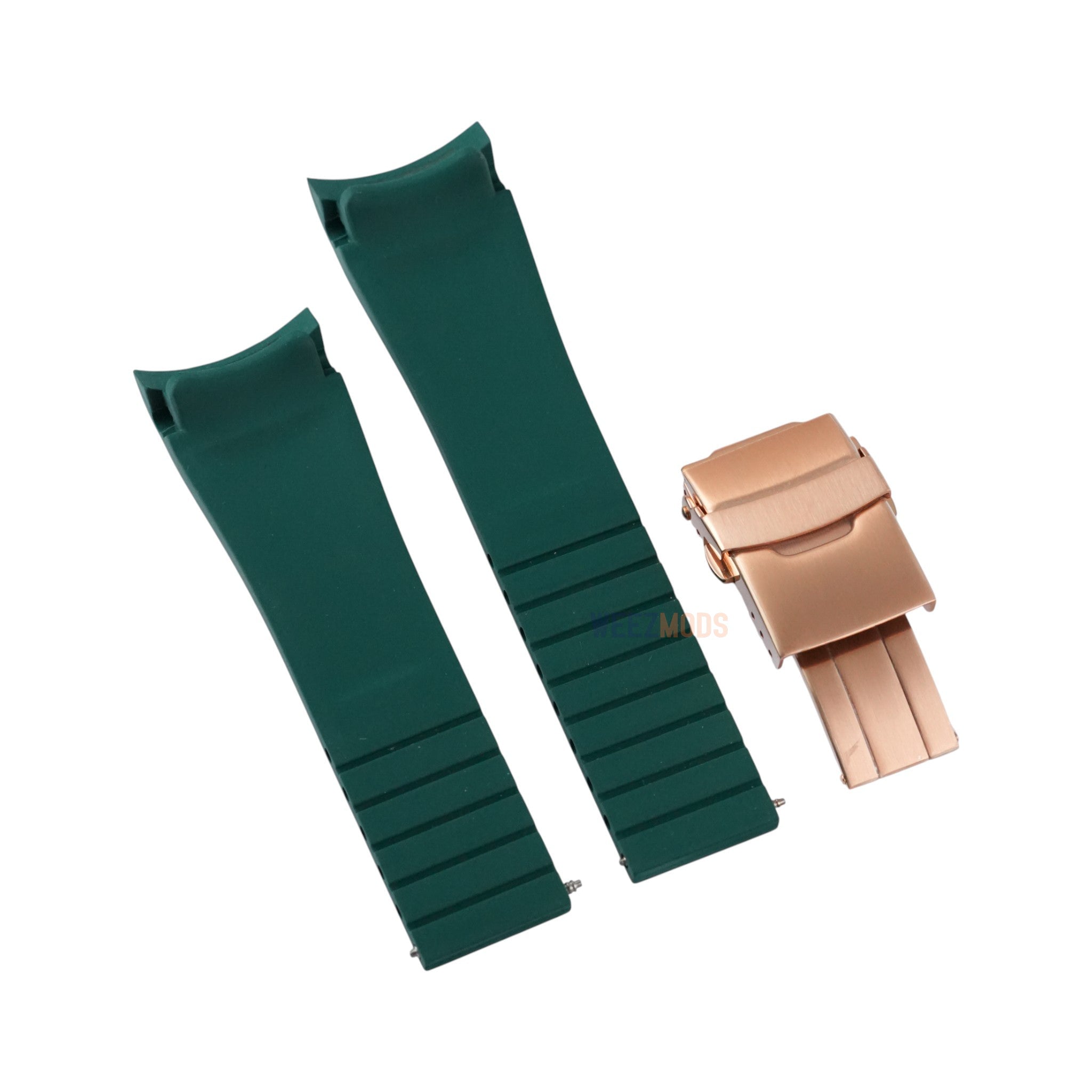 SKX007/SRPD FKM: Green Rubber Strap with Rose Gold Clasp