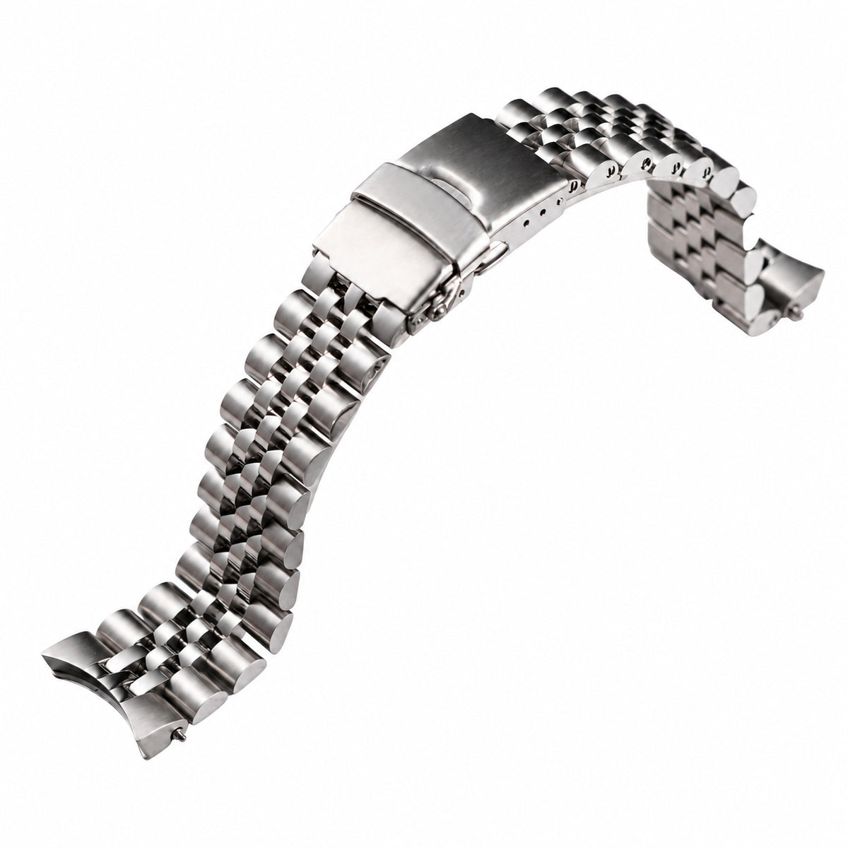 38mm Angular brushed silver Jubilee bracelet on white background