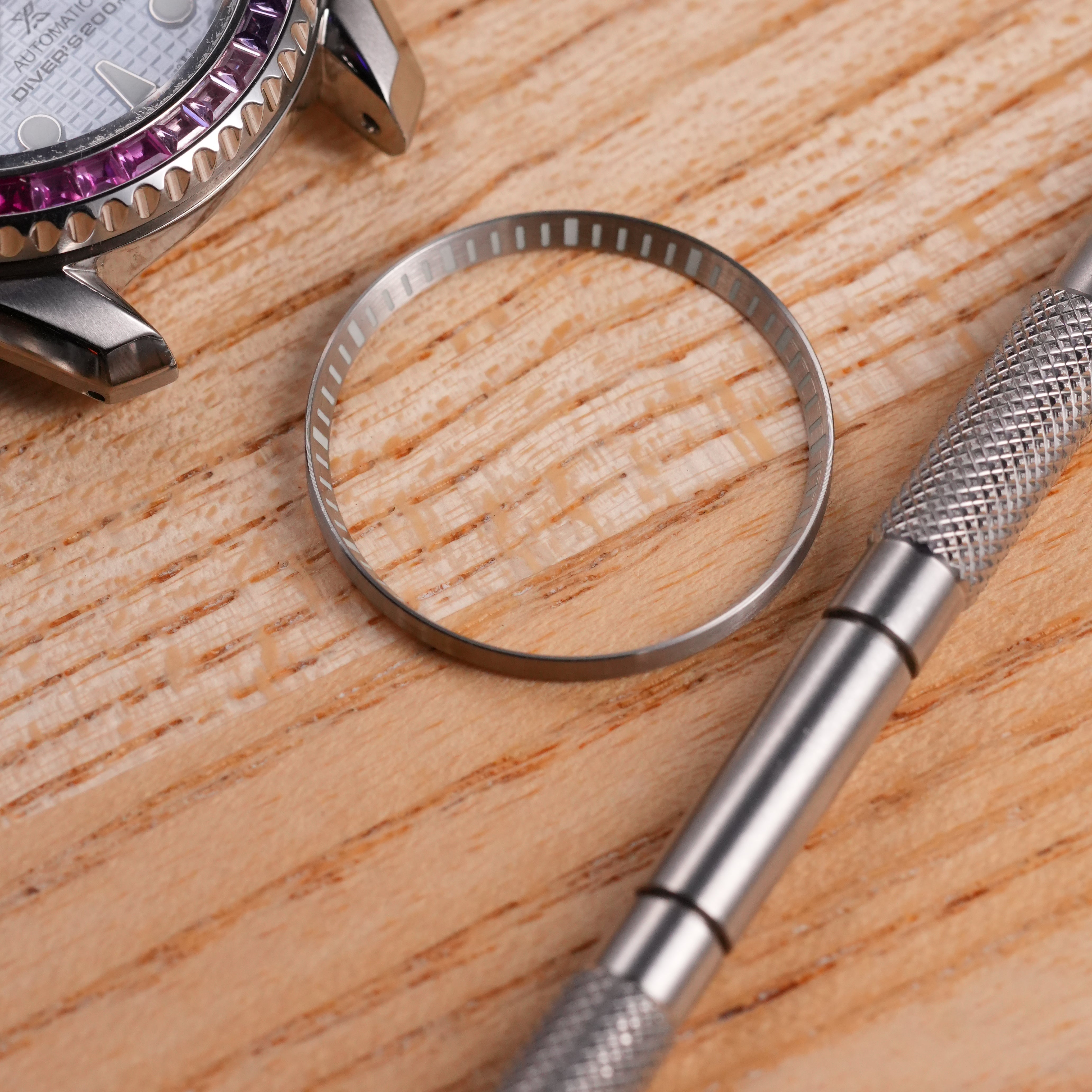 SKX007/SRPD Chapter Ring: Brushed Silver with Luminous Markers