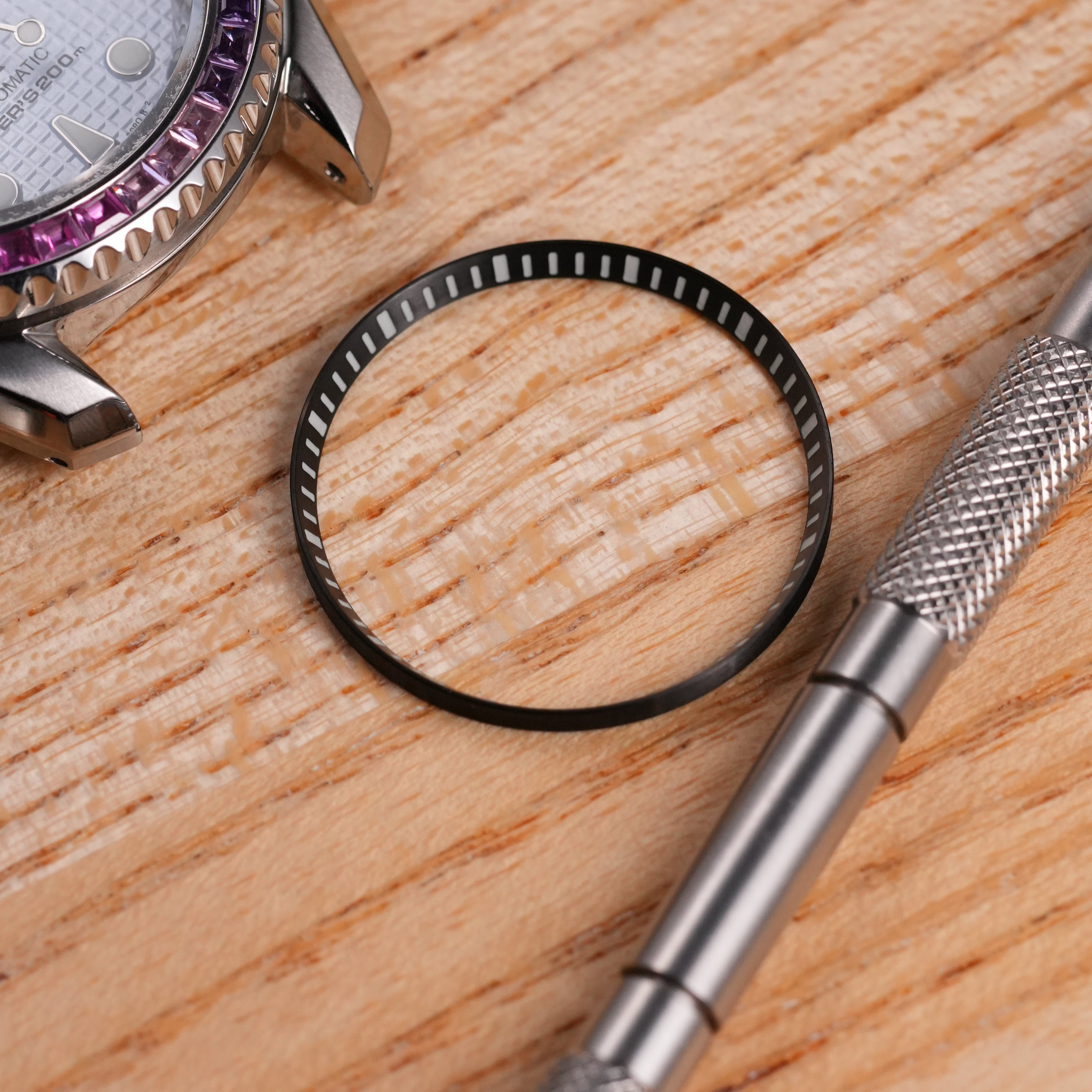 SKX007/SRPD Chapter Ring: Brushed Black with Luminous Markers