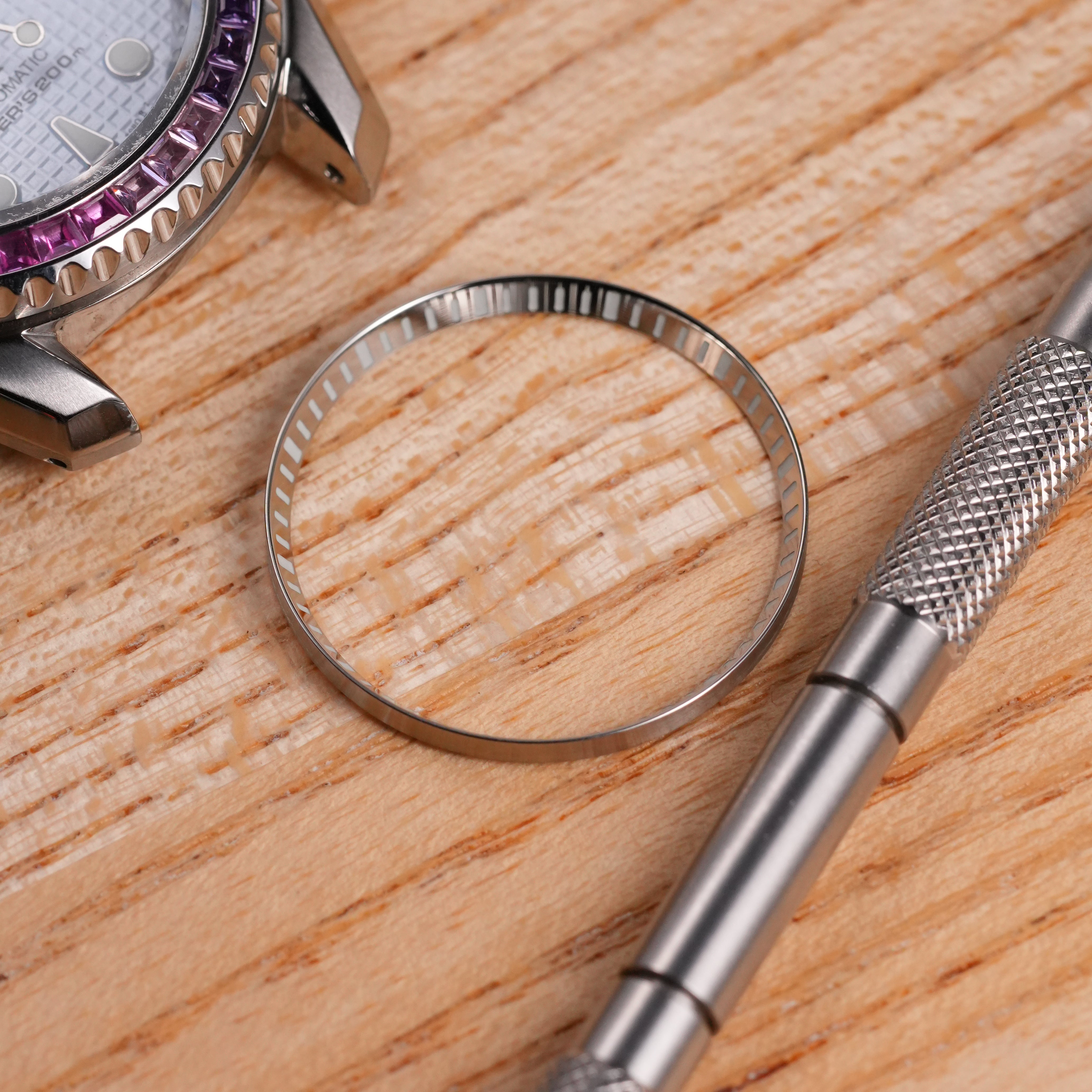 SKX007/SRPD Chapter Ring: Polished Silver with C3 Luminous Markers