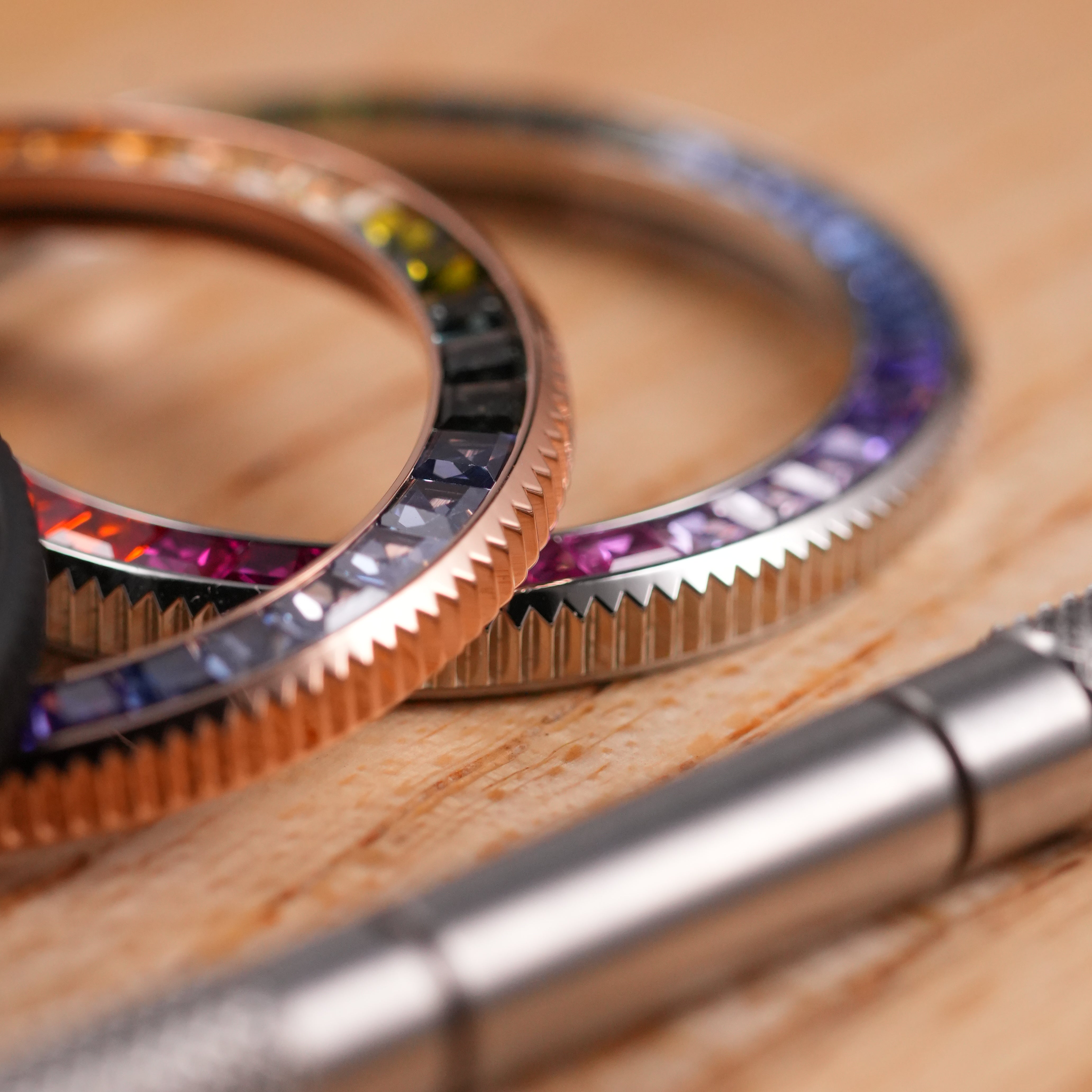 SKX007/SRPD Coin Edge Bezel: Polished Rose Gold in Rainbow