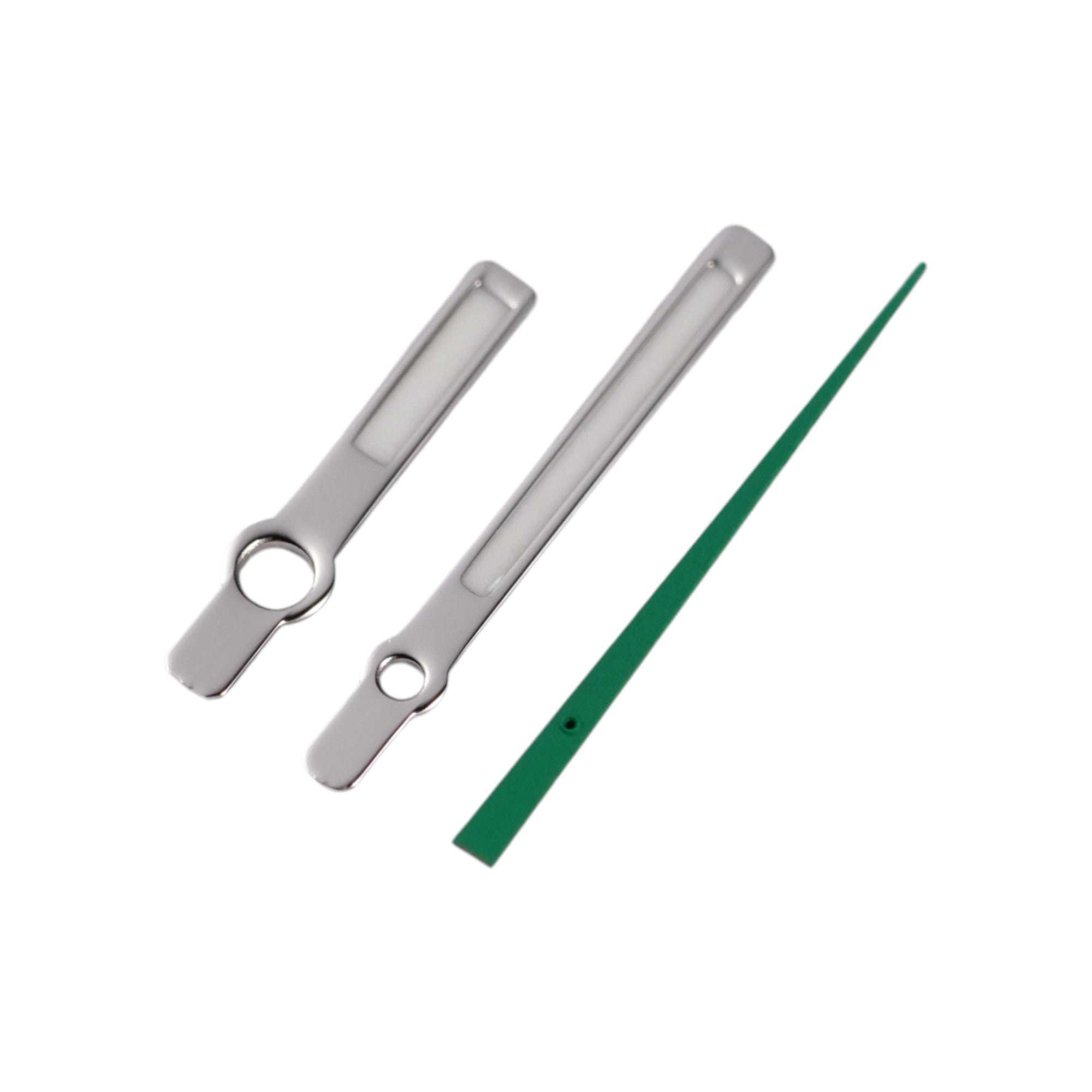 Medium Baton: Polished Silver Hands w/ Green Needle