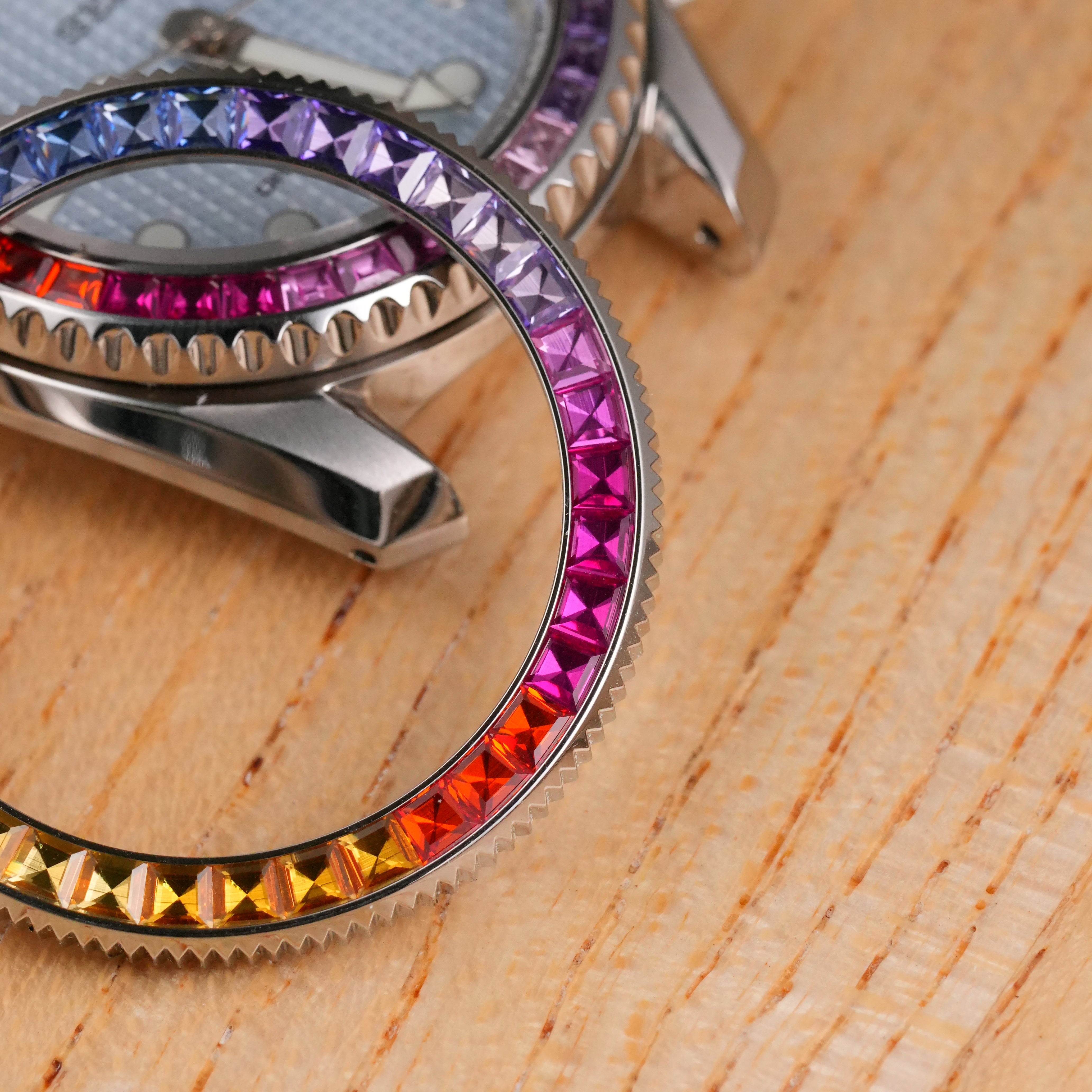 SKX007/SRPD Coin Edge Bezel: Polished Silver in Rainbow