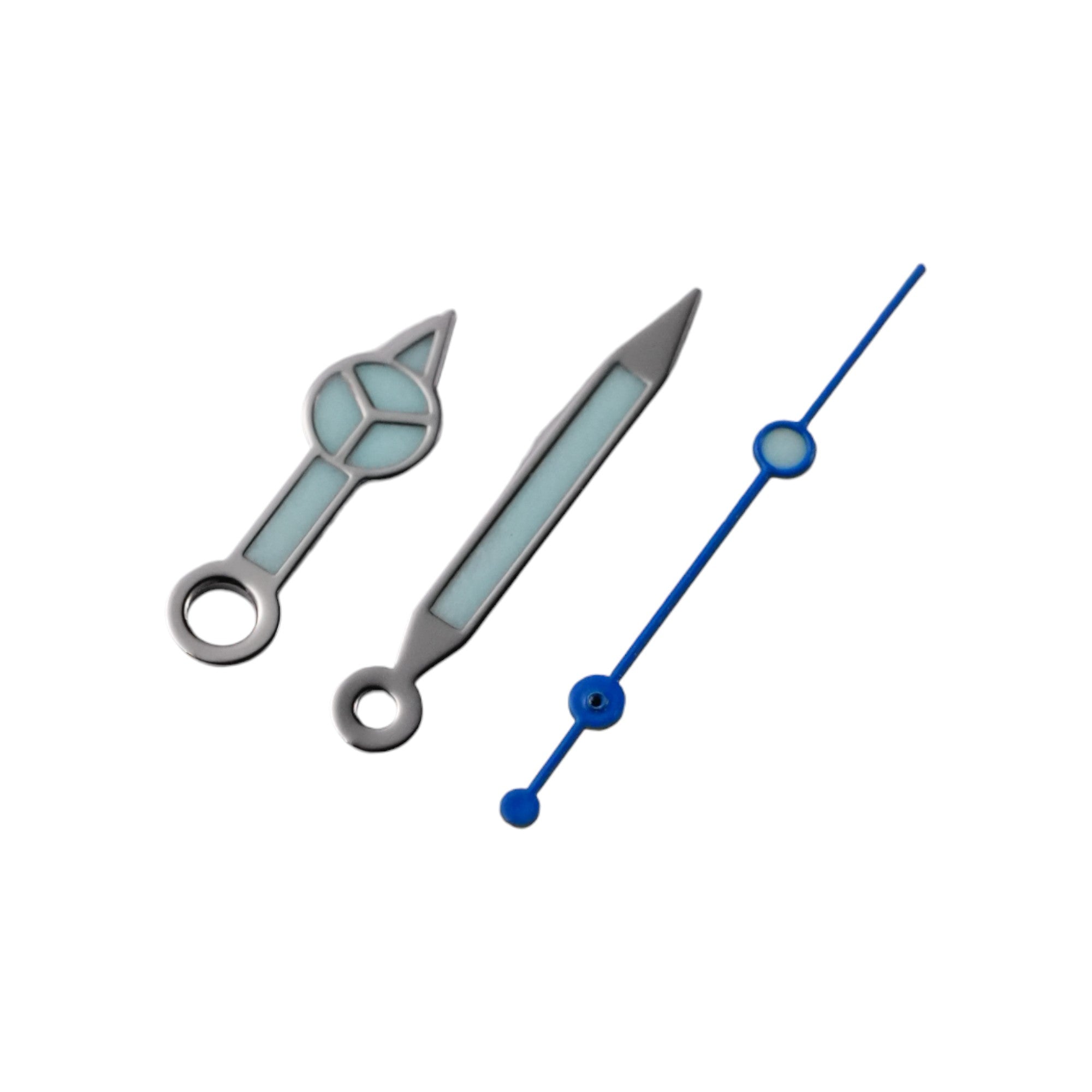 Mercedes: Polished Silver Hands with Navy Blue Seconds