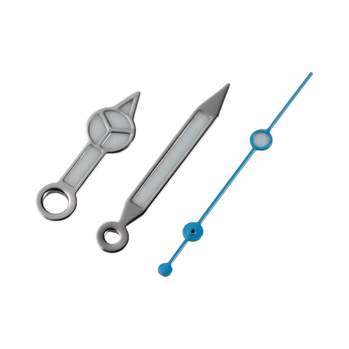Mercedes: Polished Silver Hands with Light Blue Seconds
