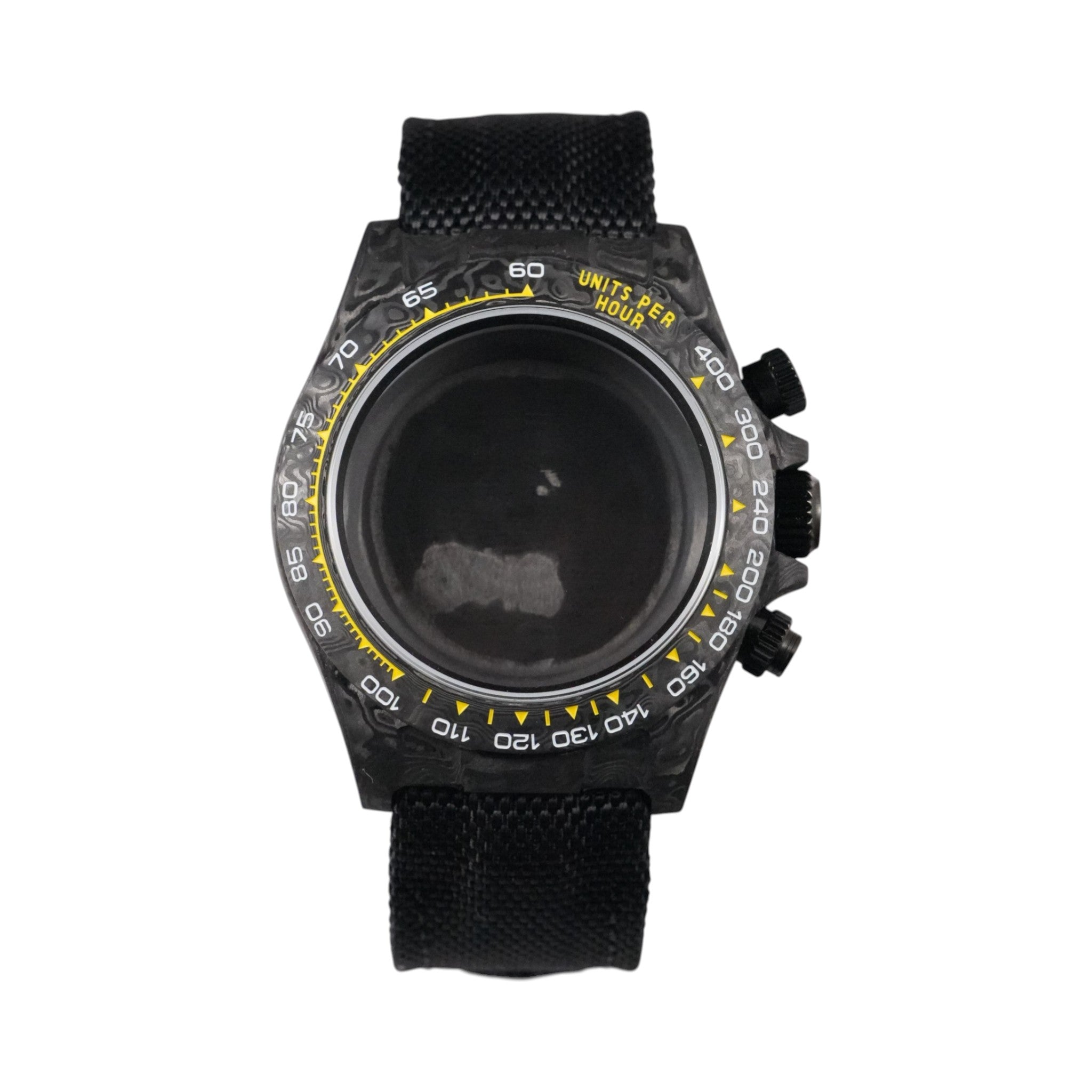Black Carbon Fiber VK63 Case: Yellow Numerals
