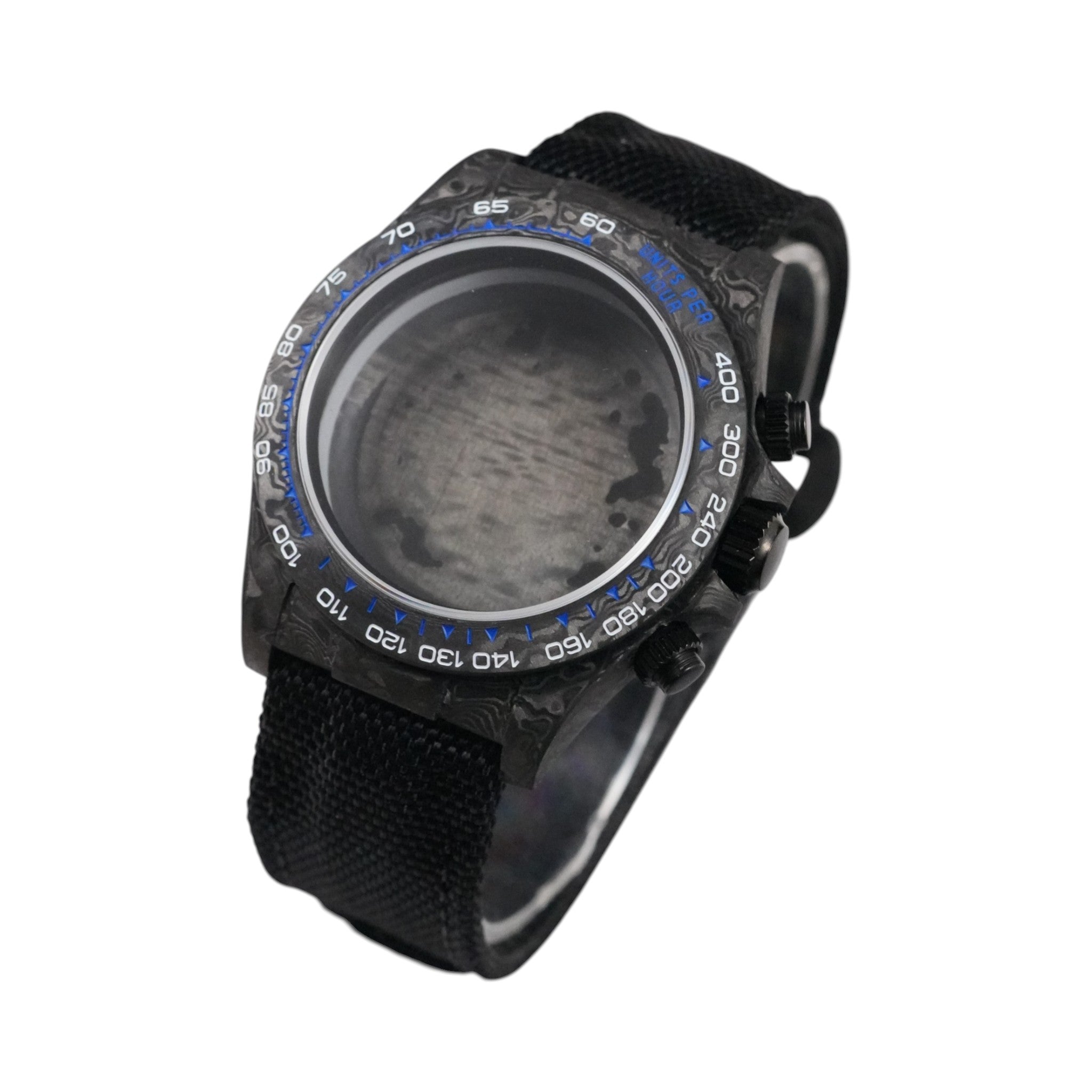 Black Carbon Fiber VK63 Case: Blue Numerals