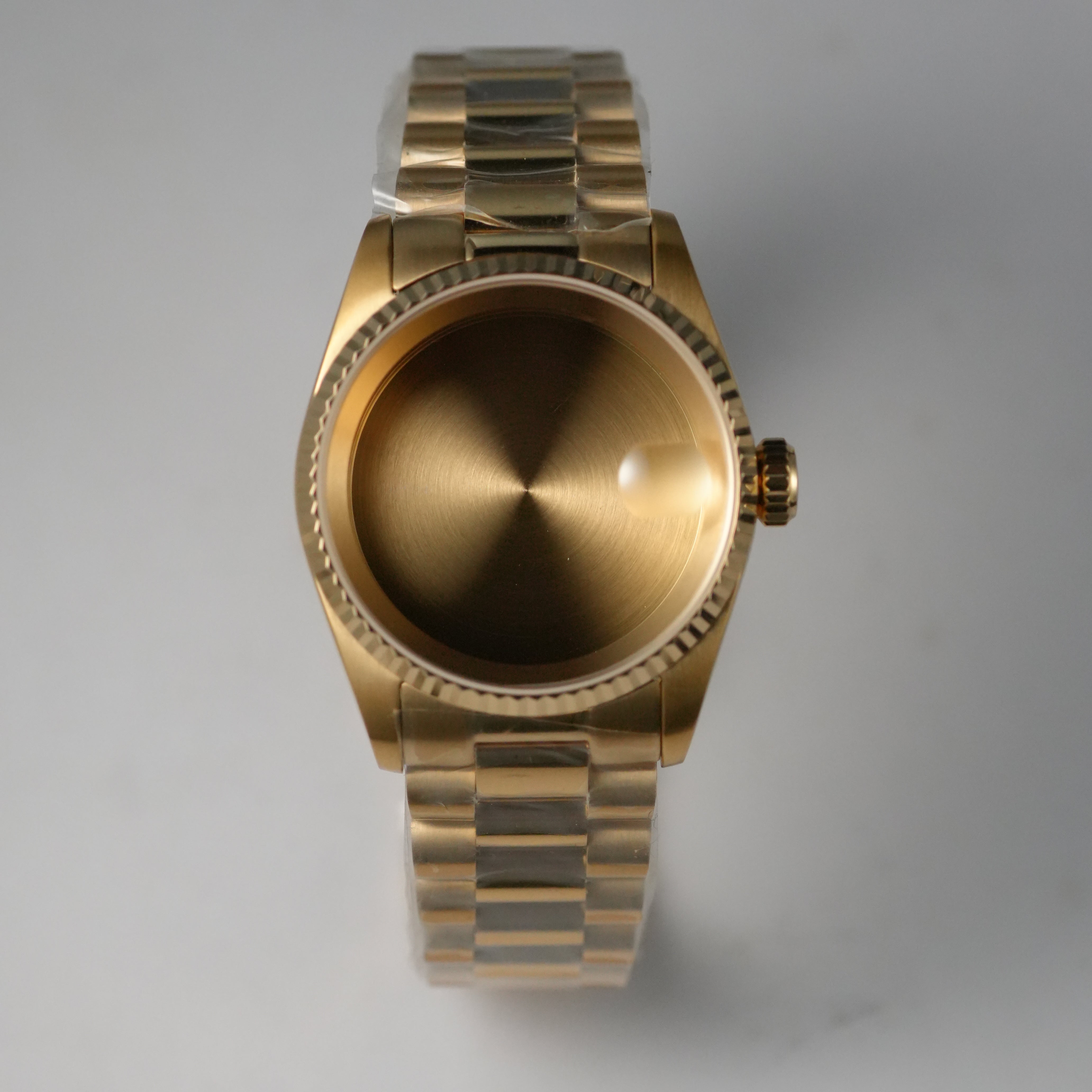 36MM Fluted: Brushed Gold Case with Cyclops & Presidential Bracelet