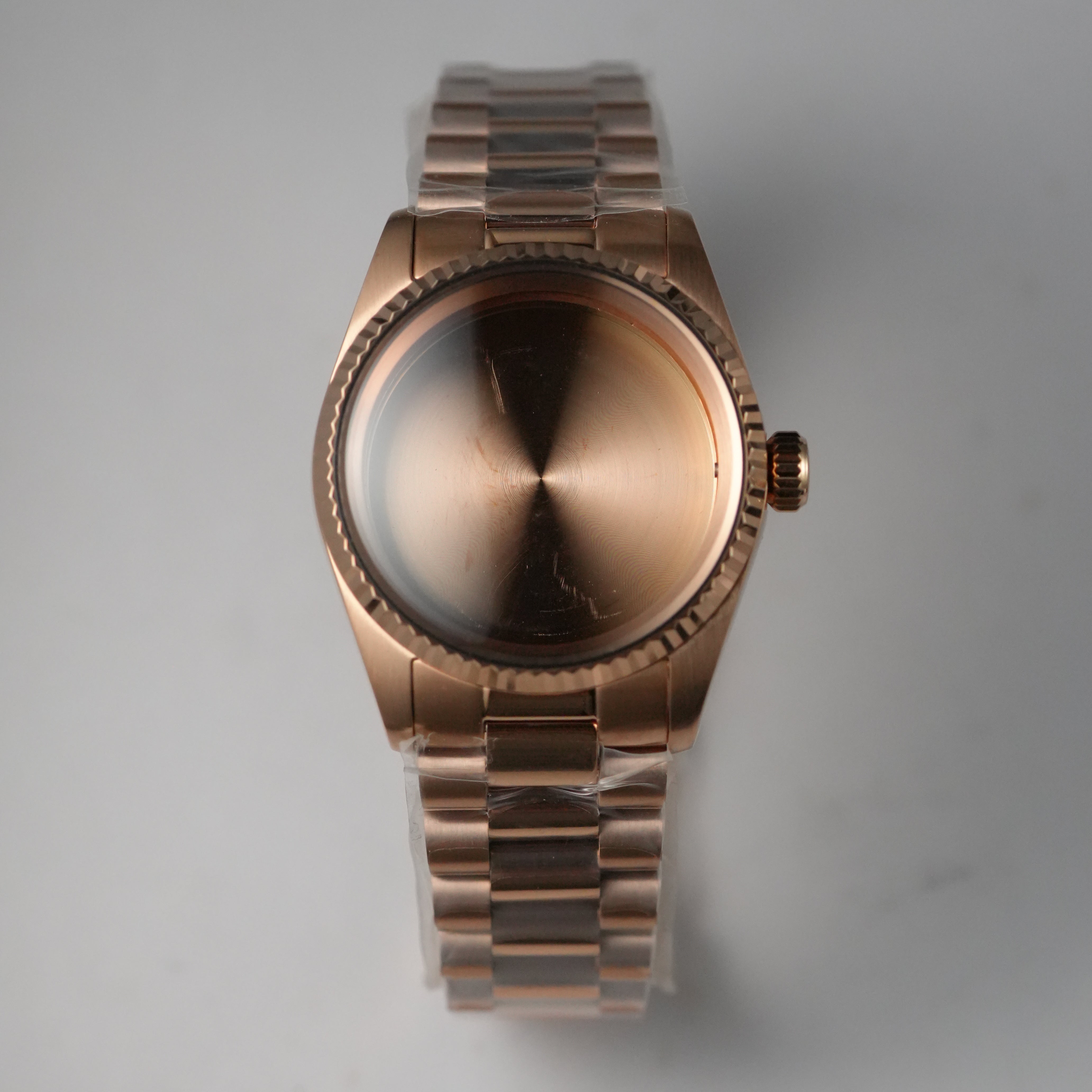 36MM Fluted: Brushed Rose Gold Case with Dome & Presidential Bracelet