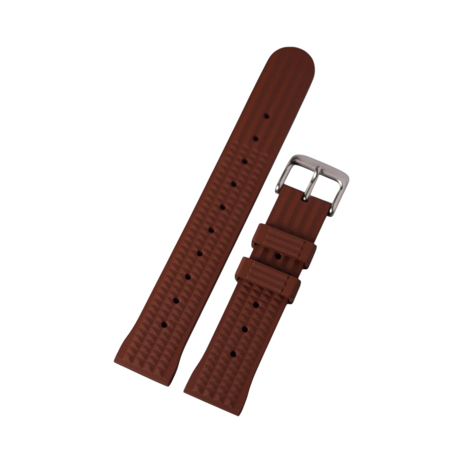 Brown Waffle: FKM Rubber Strap w/ Silver Buckle