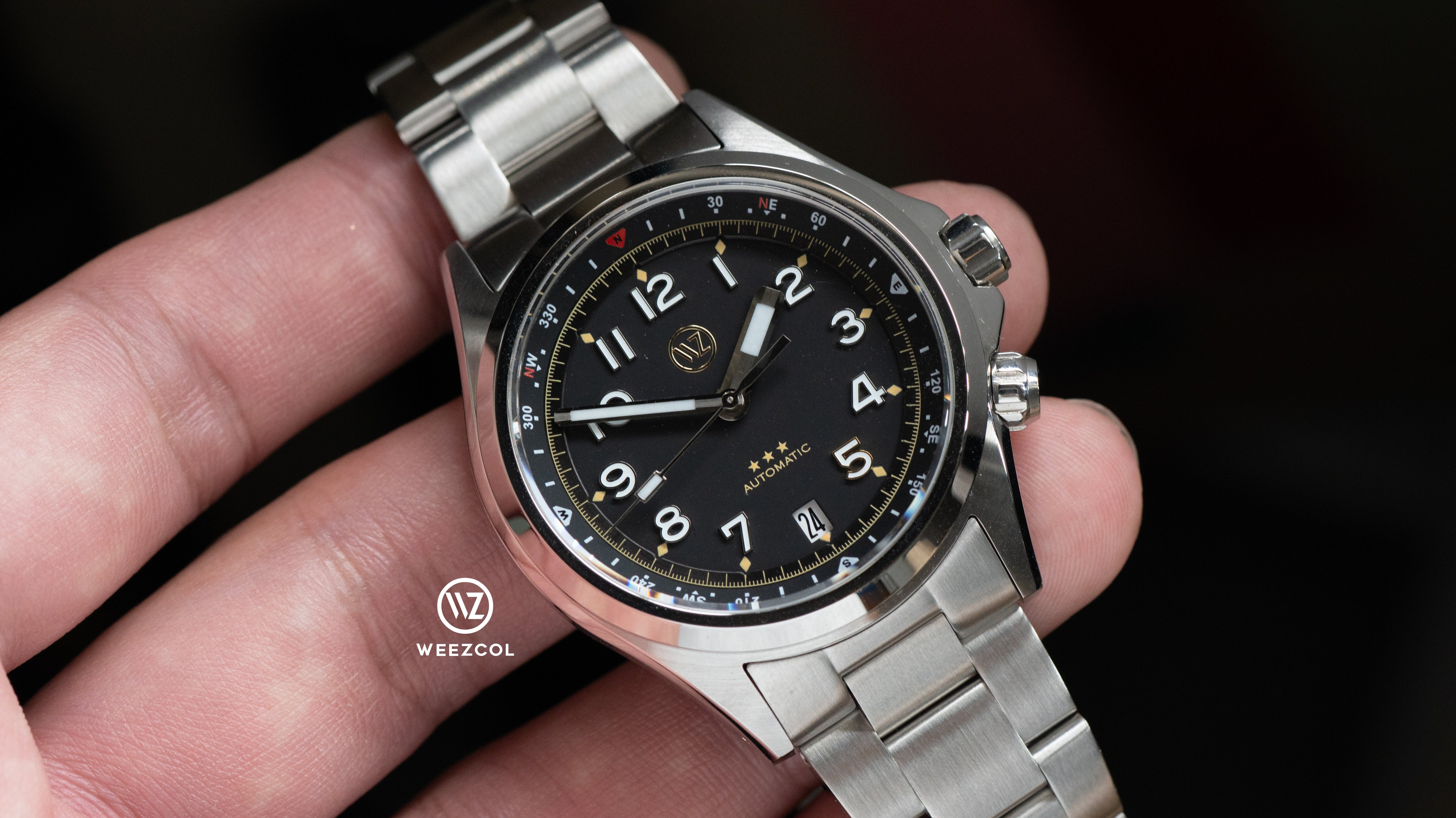 Alpinist Pilot: Brushed Silver w/ Black Compass Ring