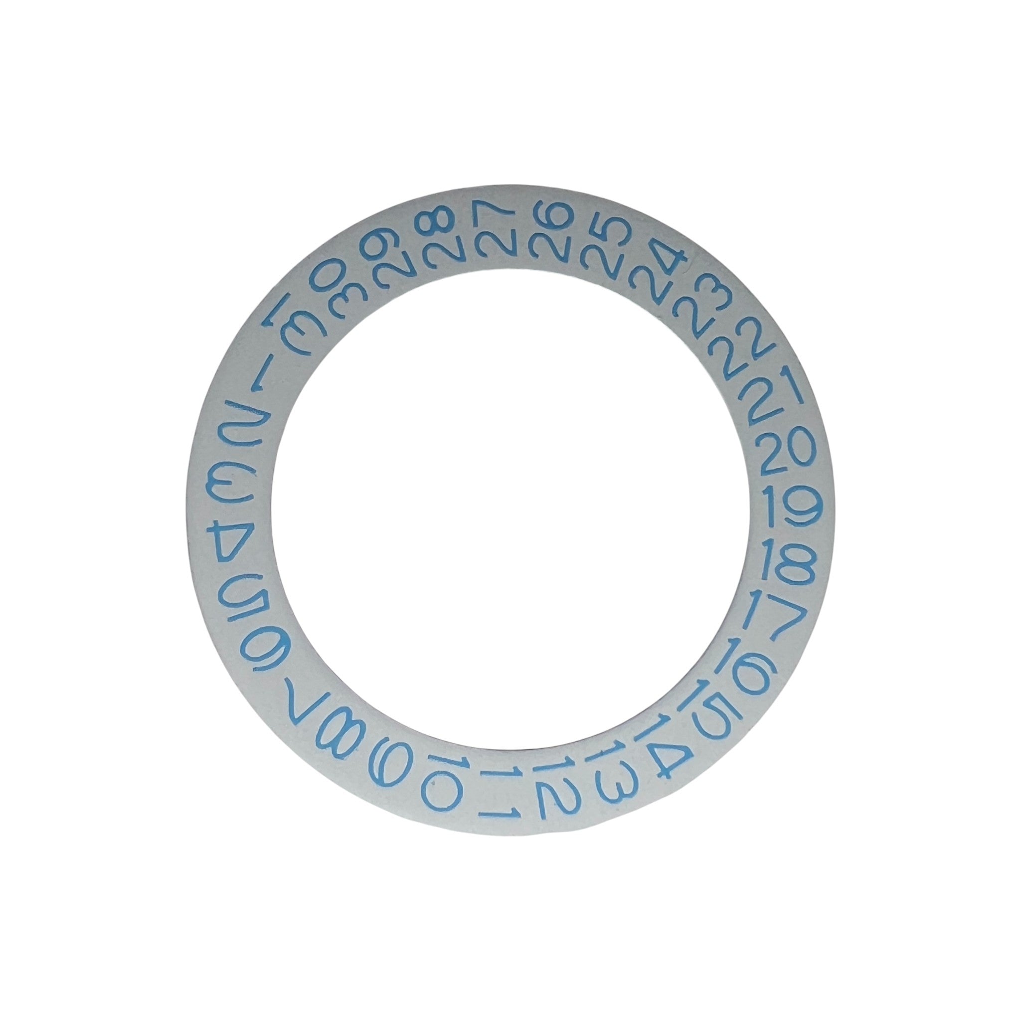 White Date Wheel: Baby Blue Numerals