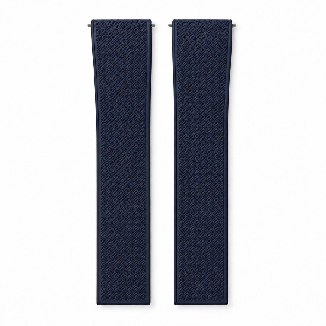 Navy Blue Weaved: CTS Rubber Strap — front view of both strap halves