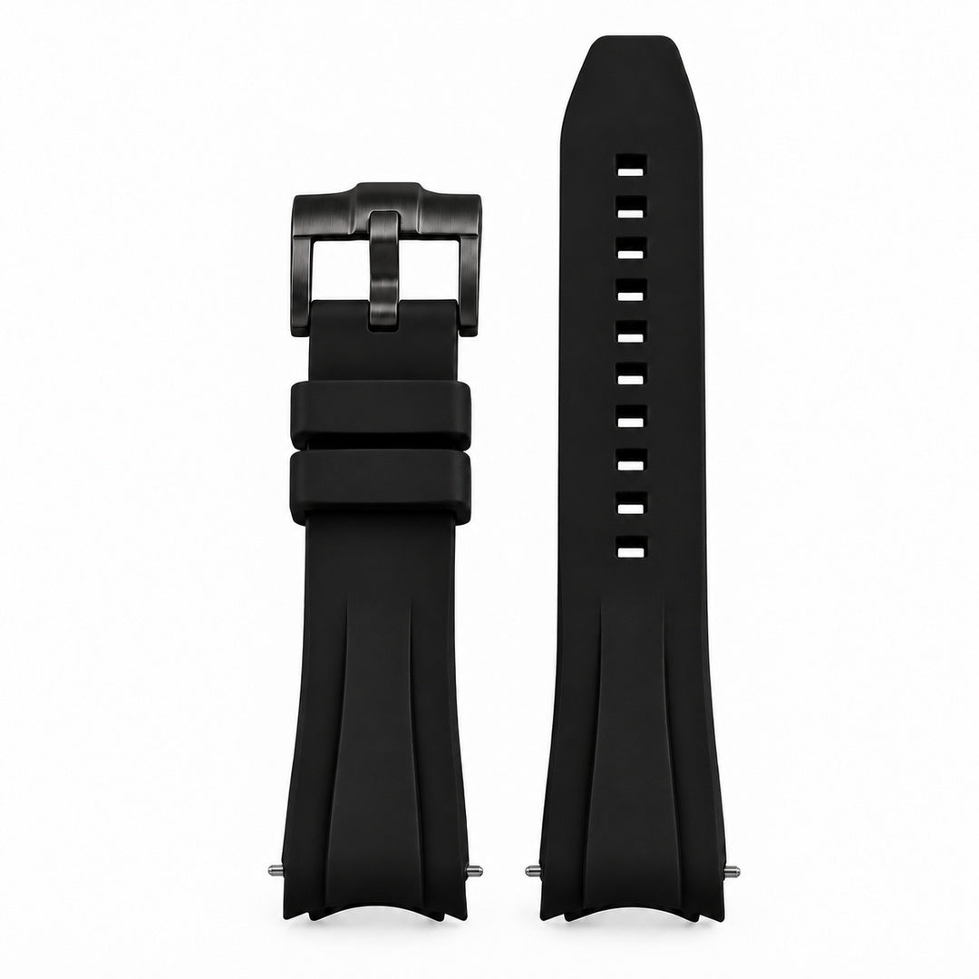 SKX FKM Nautilus V1: Black Rubber Strap with Black Buckle — front view with 10 adjustment holes