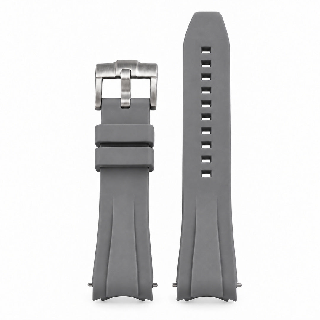 SKX FKM Nautilus V1: Grey Rubber Strap with Silver Buckle — front view with 10 adjustment holes