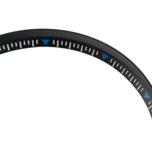 SKX007/SRPD Short Triangle: Black with Blue Markers — macro detail, close-up crop of the original product photograph