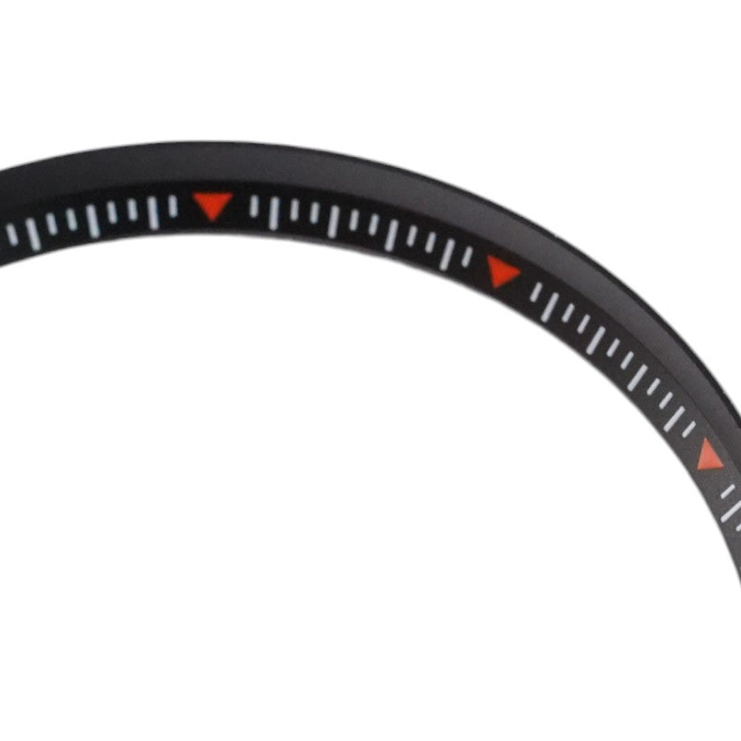 SKX007/SRPD Short Triangle: Black with Orange Markers — macro detail, close-up crop of the original product photograph