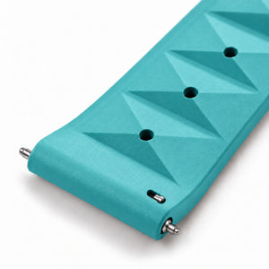 Turquoise Waffle: FKM Rubber Strap — underside with right-side quick-release lever and stepped spring-bar tips