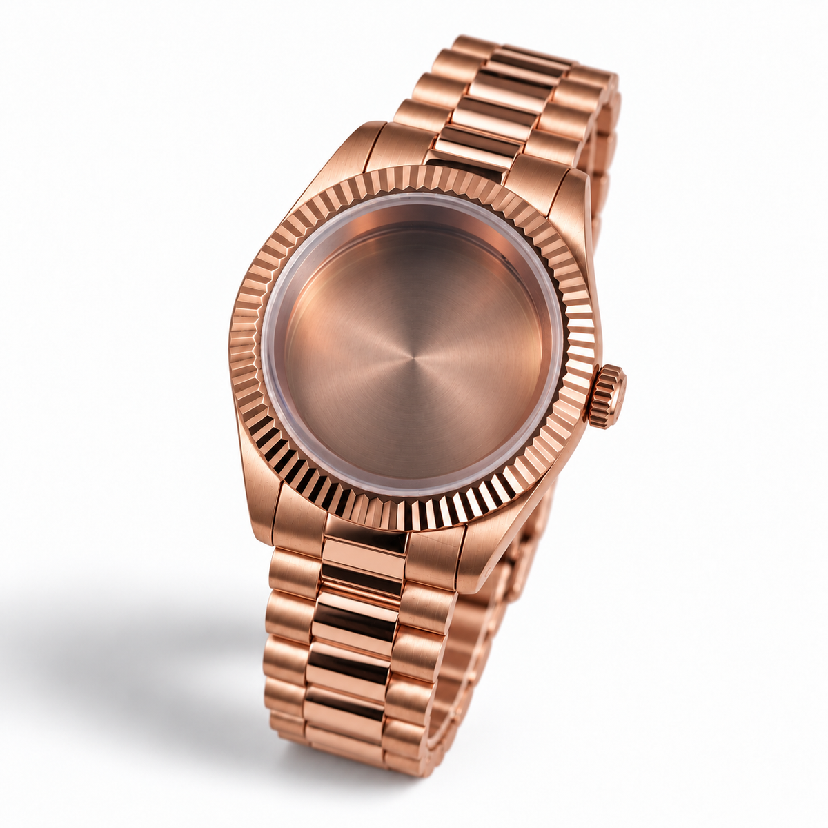 40MM Fluted: Brushed Rose Gold Case with Dome & Presidential Bracelet