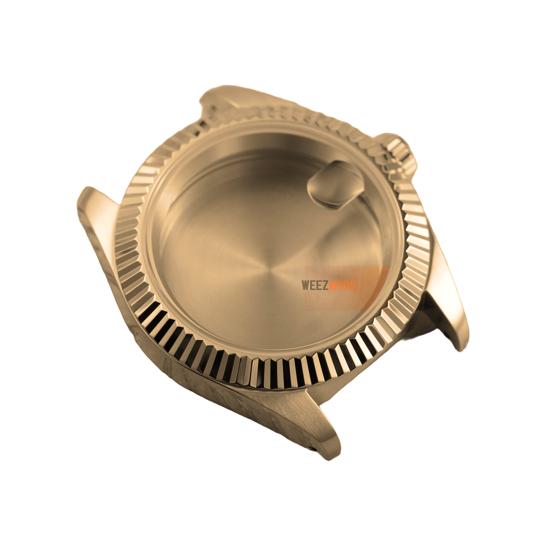 40MM Fluted: Brushed Gold with Cyclops Case — balanced white background, 150px padding