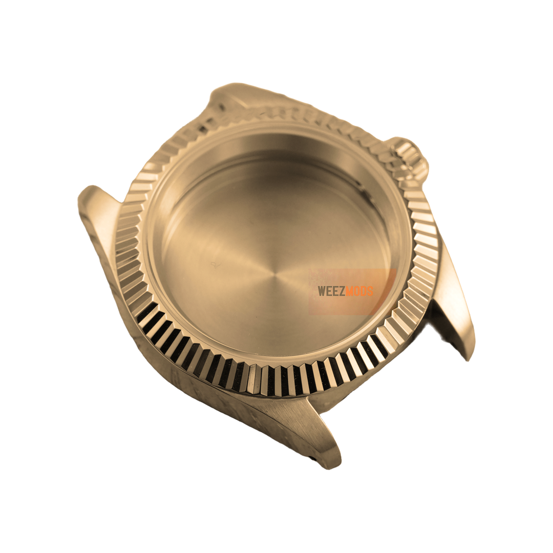 40MM Fluted: Brushed Gold with Dome Case — balanced white background, 150px padding