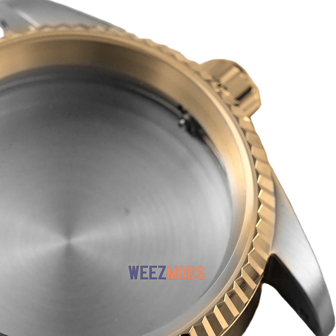 36MM Fluted: Two-Tone Gold with Dome Case — manually restored bezel edge, crown and crystal macro